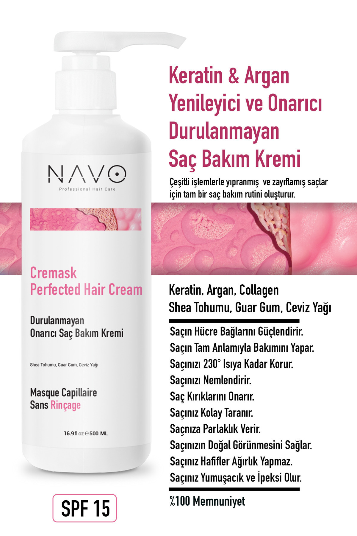 Argan&keratin Bağ Onarıcı Ve Şekillendirici Saç Bakım Kremi (CREMASK PERFECTED HAIR CREAM) — Navo-crm-01 — تصویر 2 از 3