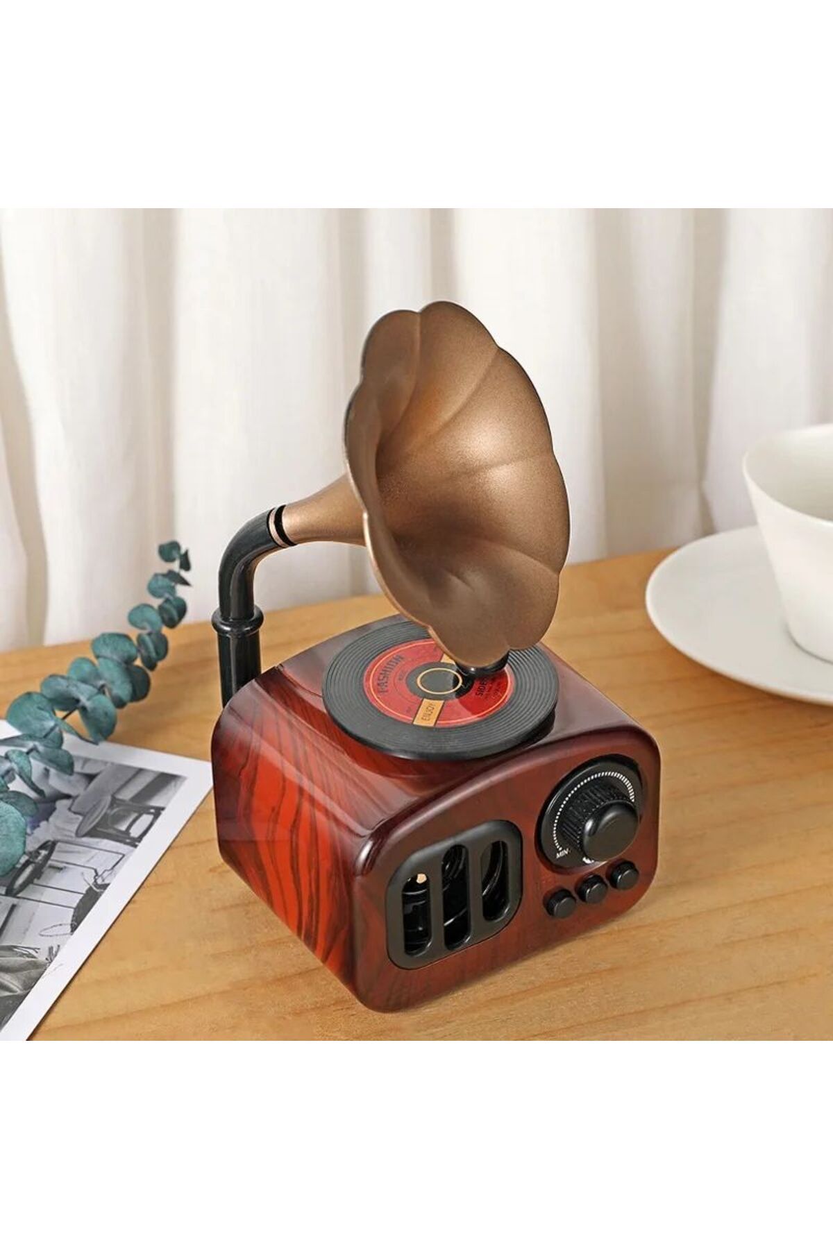 TAŞARAVM-Old Radio-Looking Gramophone Music Box - Wind-Up and Rotating Record Vip Decorative 2