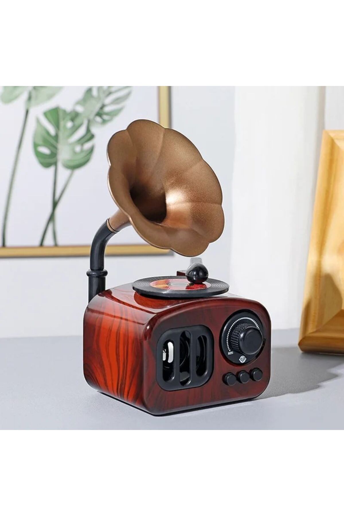 TAŞARAVM-Old Radio-Looking Gramophone Music Box - Wind-Up and Rotating Record Vip Decorative 3
