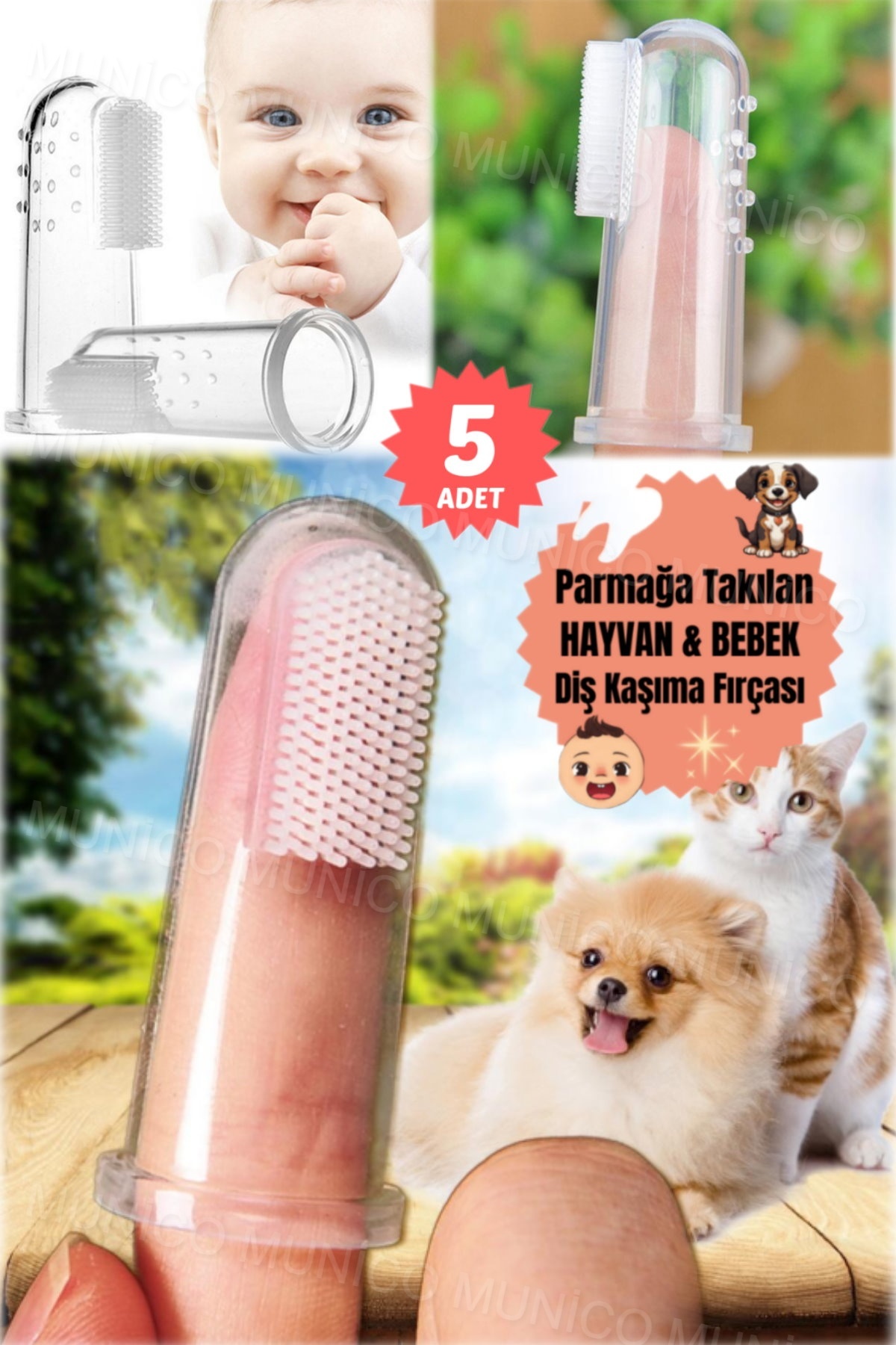 Munico 5 Adet Silikon Bebek Parmak Fırçası Bebek ve Bebekler İçin Hijyenik Diş Temizleyici Evcil Hayvanlara fotoğrafı 2 (önizleme)