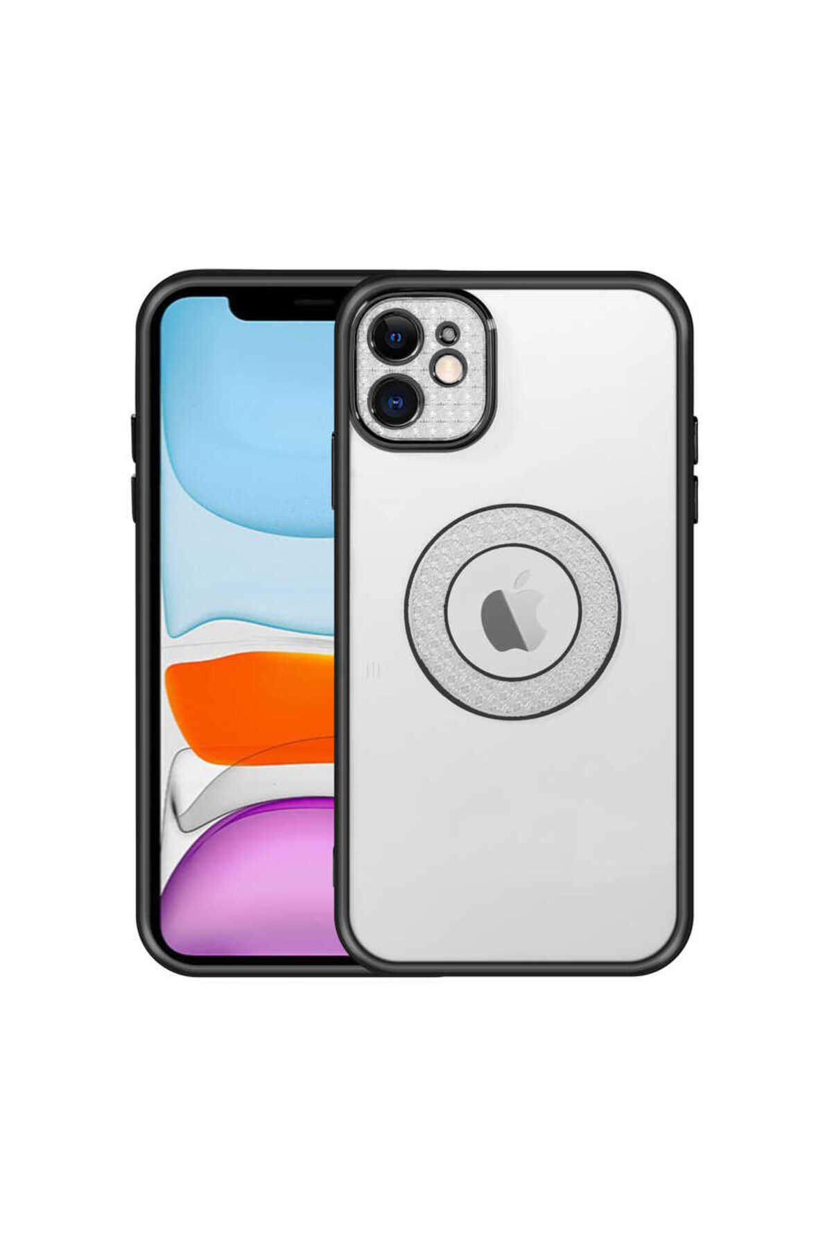 iPhone 12 Uyumlu Kamera Korumalı Logo Gösteren FRM Esta Kılıf-Siyah