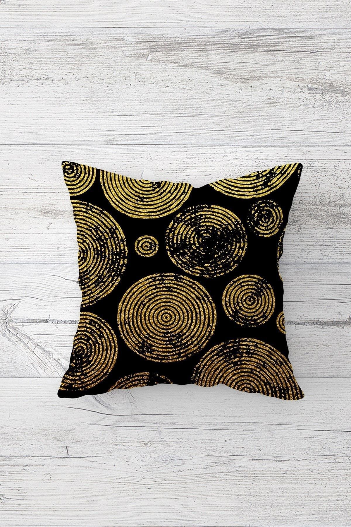 on the clouds-Gold Fractal Patterned Hidden Zippered 4 Pieces Throw Pillow Cover Set - Sofa and Pillow Set 3
