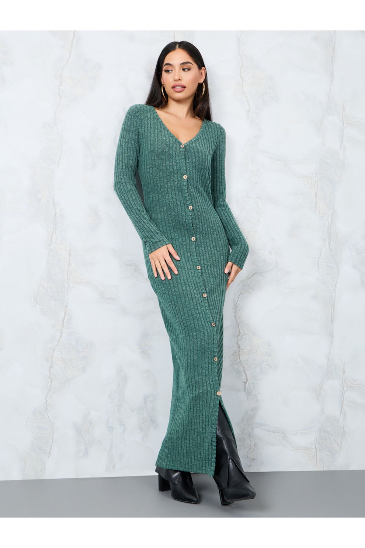 Rib knit bodycon maxi dress 2025
