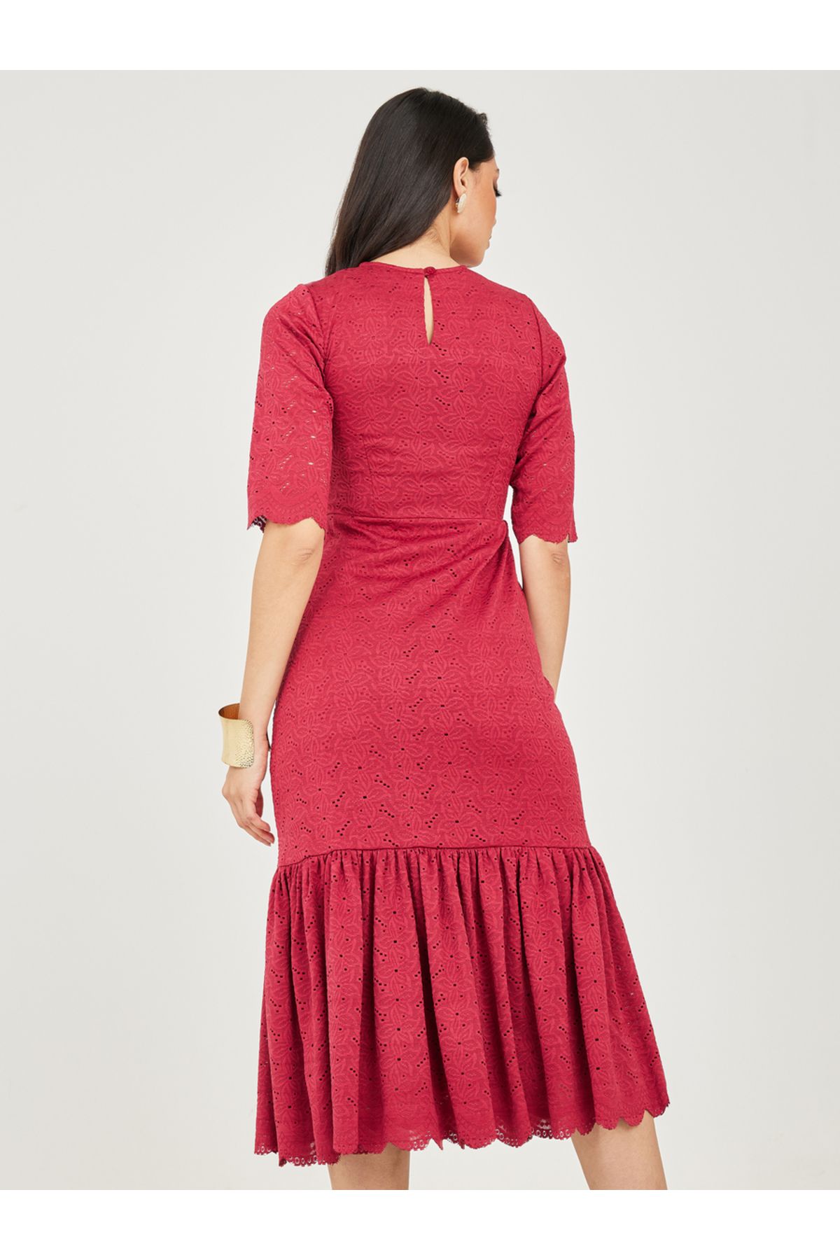 Styli-Broderie Frill Hem Sheath Midi Dress 4