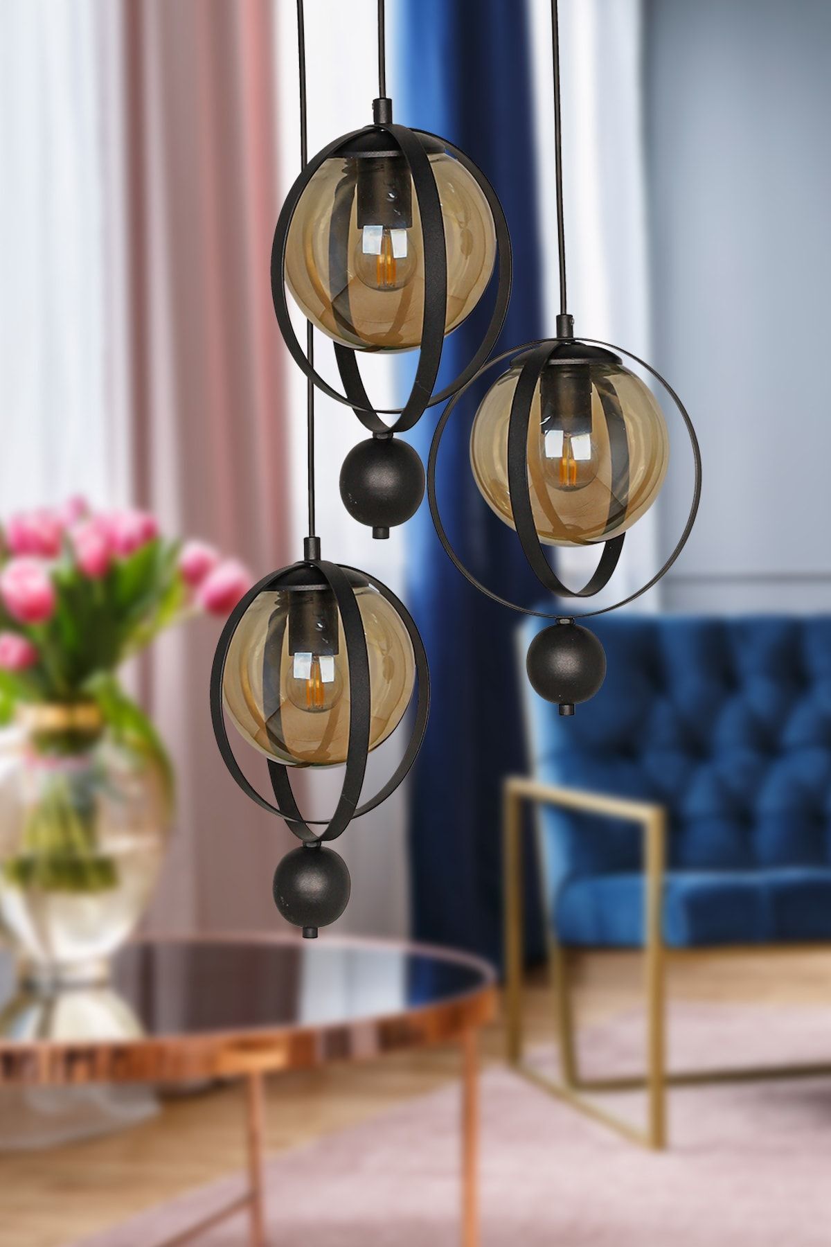 Jupiter 3-Piece Chandelier Black Honey Glass