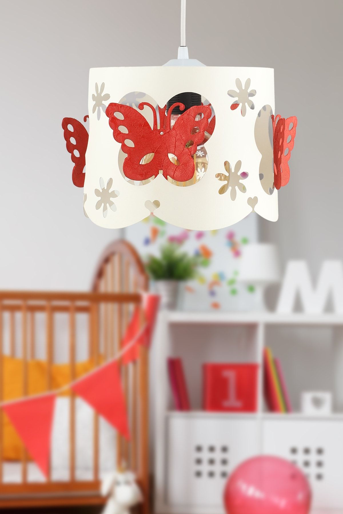 Alara Single Chandelier White Red Butterfly