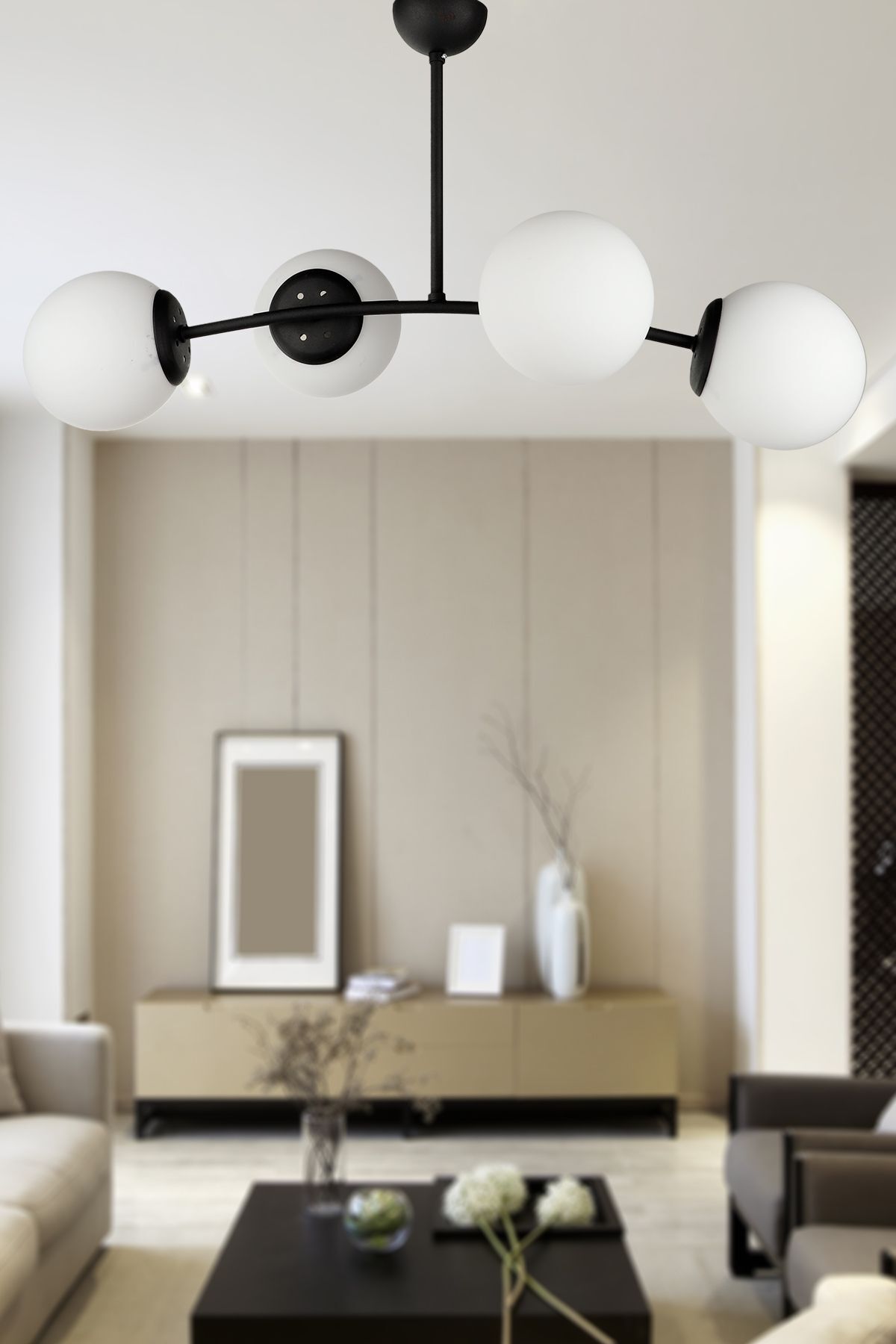 Marla 4th Chandelier Black White Glass