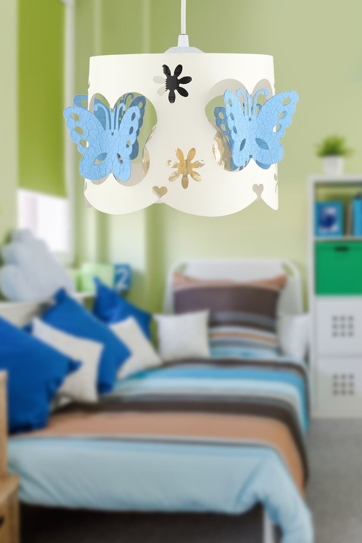 Alara Single Chandelier White Blue Butterfly