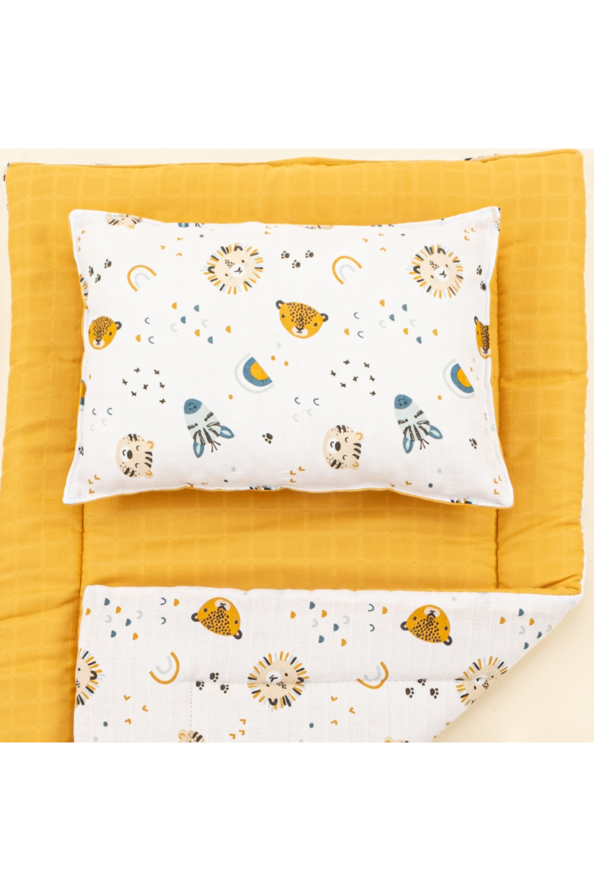 Yunikobaby Müslin Çift Taraflı Alt Değiştirme veya Açma Matı ve Yastık - Hardal Muslin - Zoo fotoğrafı 4 (önizleme)