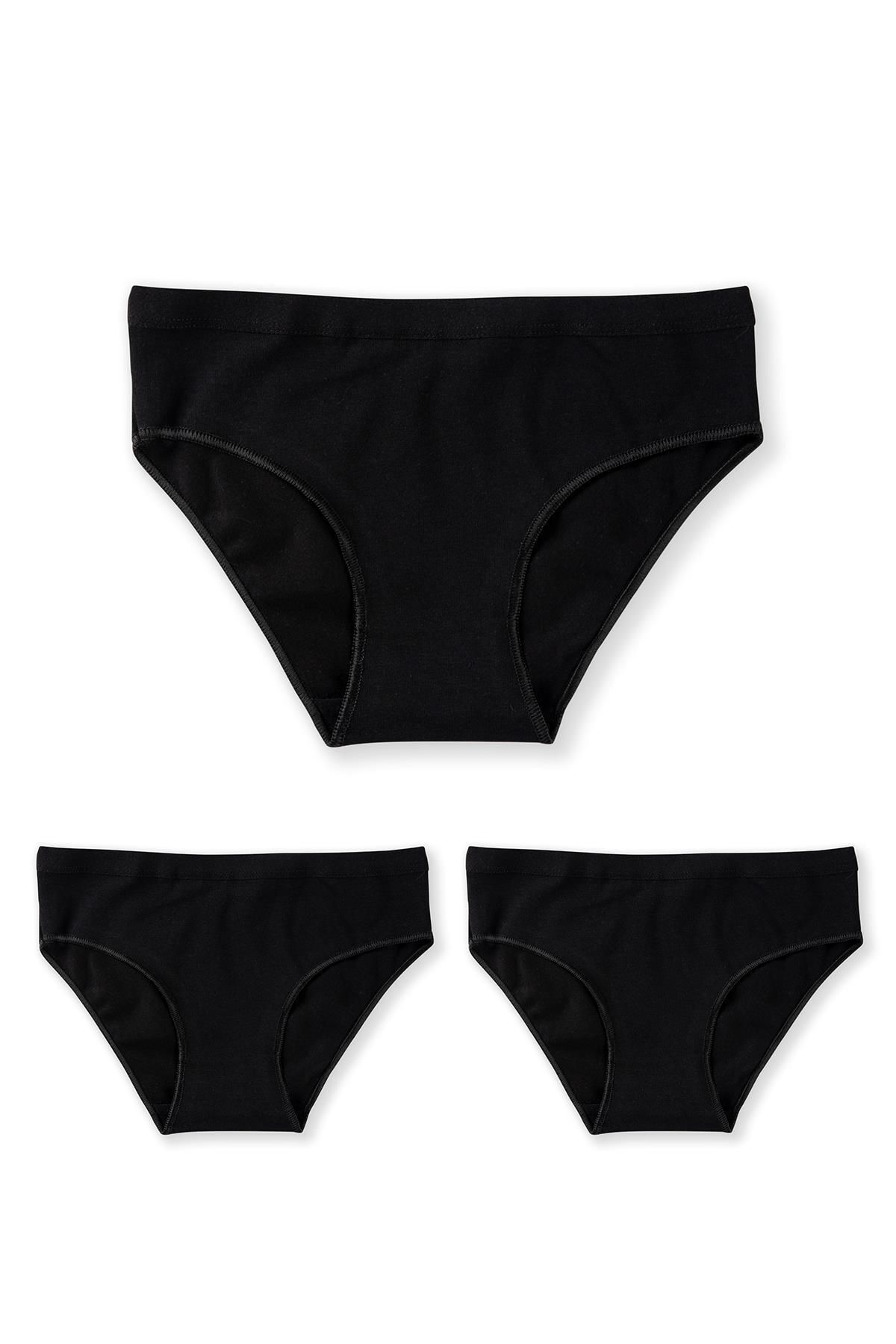 BAYKAR Kız Çocuk Pamuklu Bikini Kesim Düz Basic Külot 3'lü Paket 5005 Siyah 5005-3