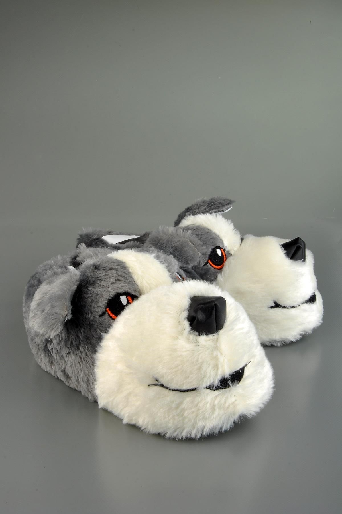 KONFOR Sempatik Köpek Figürlü Erkek Hayvanlı Panduf Gri