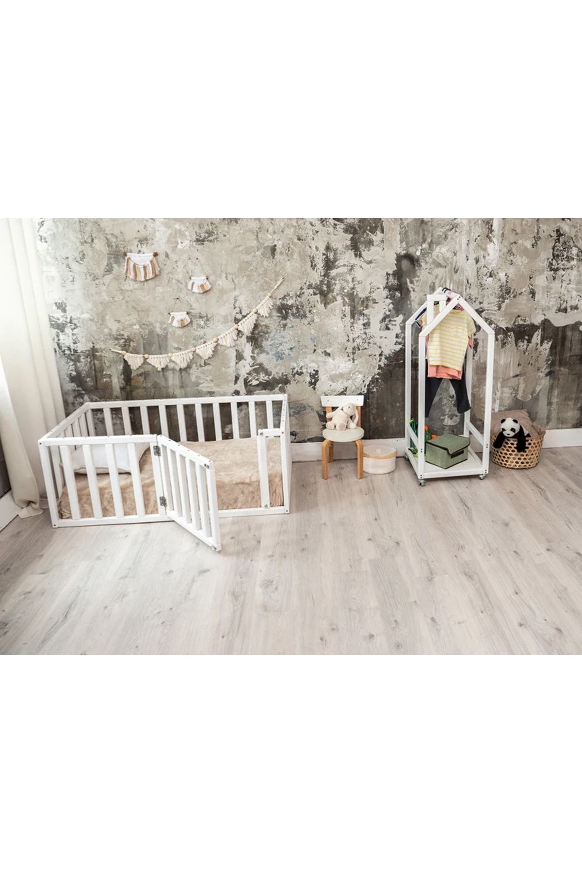 OPPİPO Montessori Ahşap Çocuk Odası Açık Gardırop Beyaz - Montessori Askılık - Montessori Mobilya fotoğrafı 5 (önizleme)