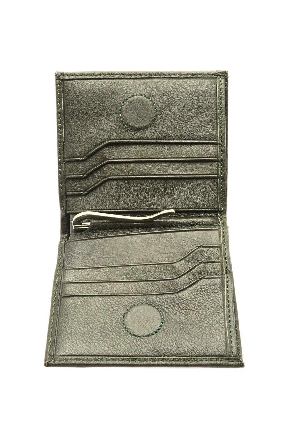 655 Genuine Leather Green Money Compression Apparatus Magnet Wallet with Clamp