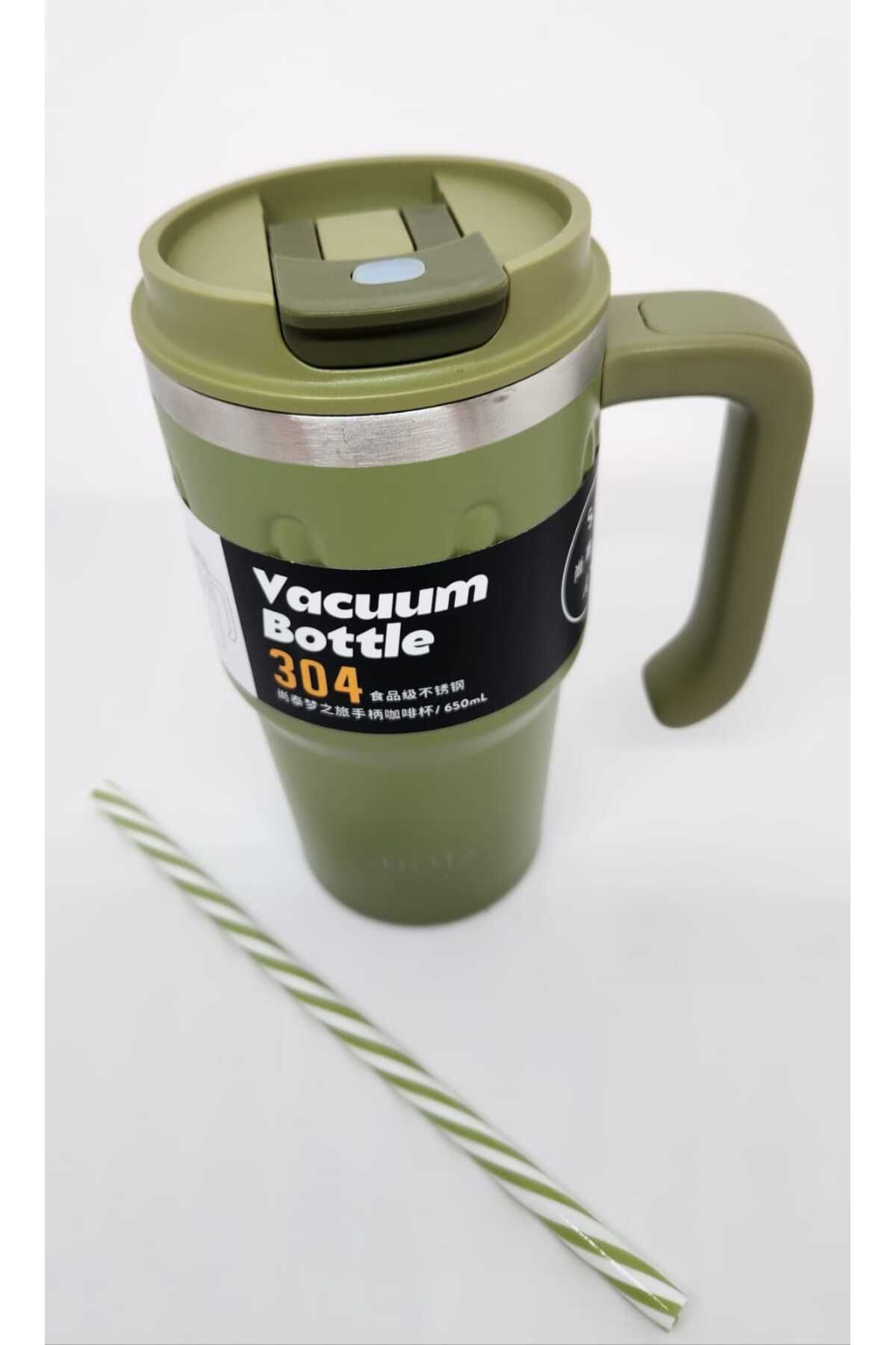 Shotay-Green Handle Mug ST-8169 680ml Thermos - Use with Straw and Without Straw 2
