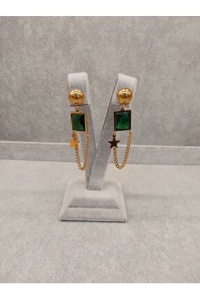 Şeymoş Takı Ve Aksesuar Yeşil Taş Çelik Küpe