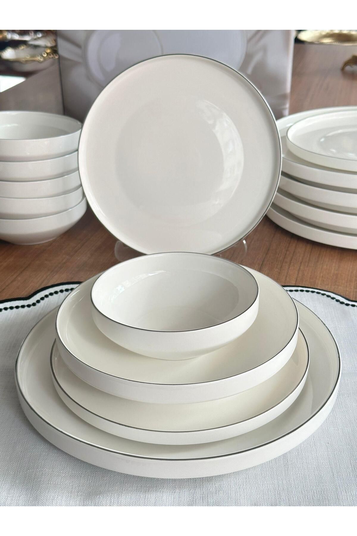 MD MİMOZA DEKOR Yemek Takımı 24 Parça 6 Kişilik Modern Gümüş - Fiyatı ...