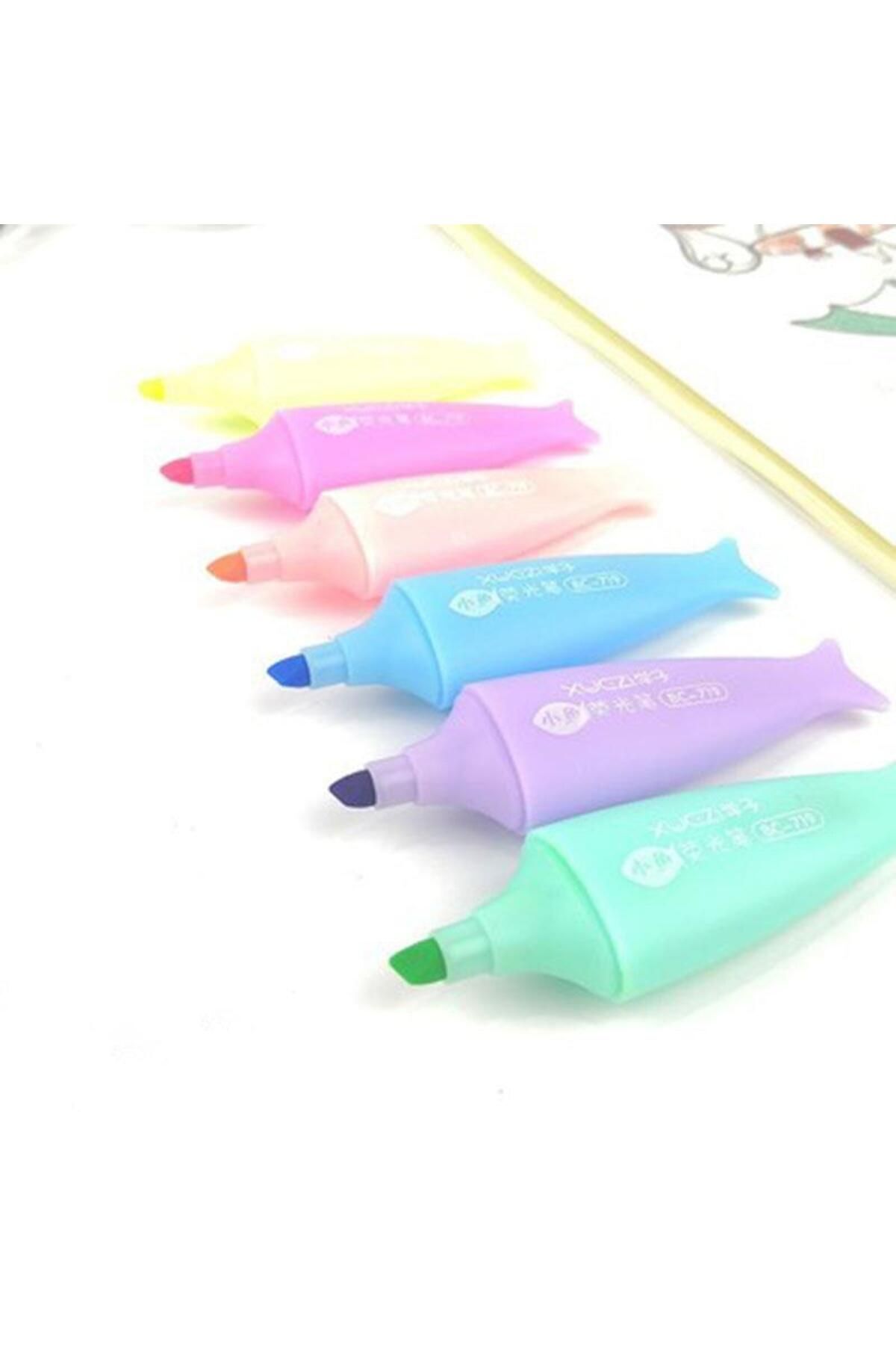 Kilitli Poşet Balık Şekilli Pastel Fosforlu Kalem 6 lı (XYH-309)