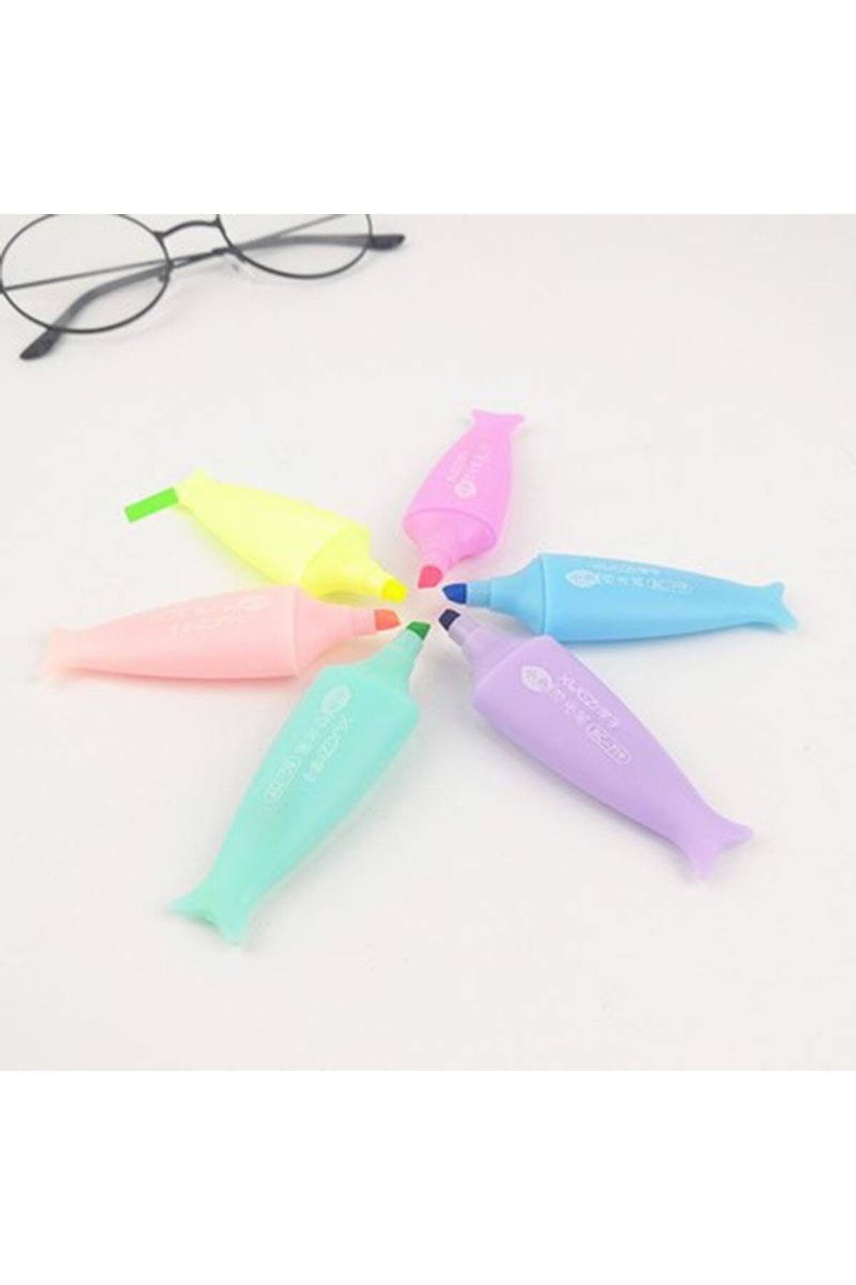 Kilitli Poşet Balık Şekilli Pastel Fosforlu Kalem 6 lı (XYH-309)