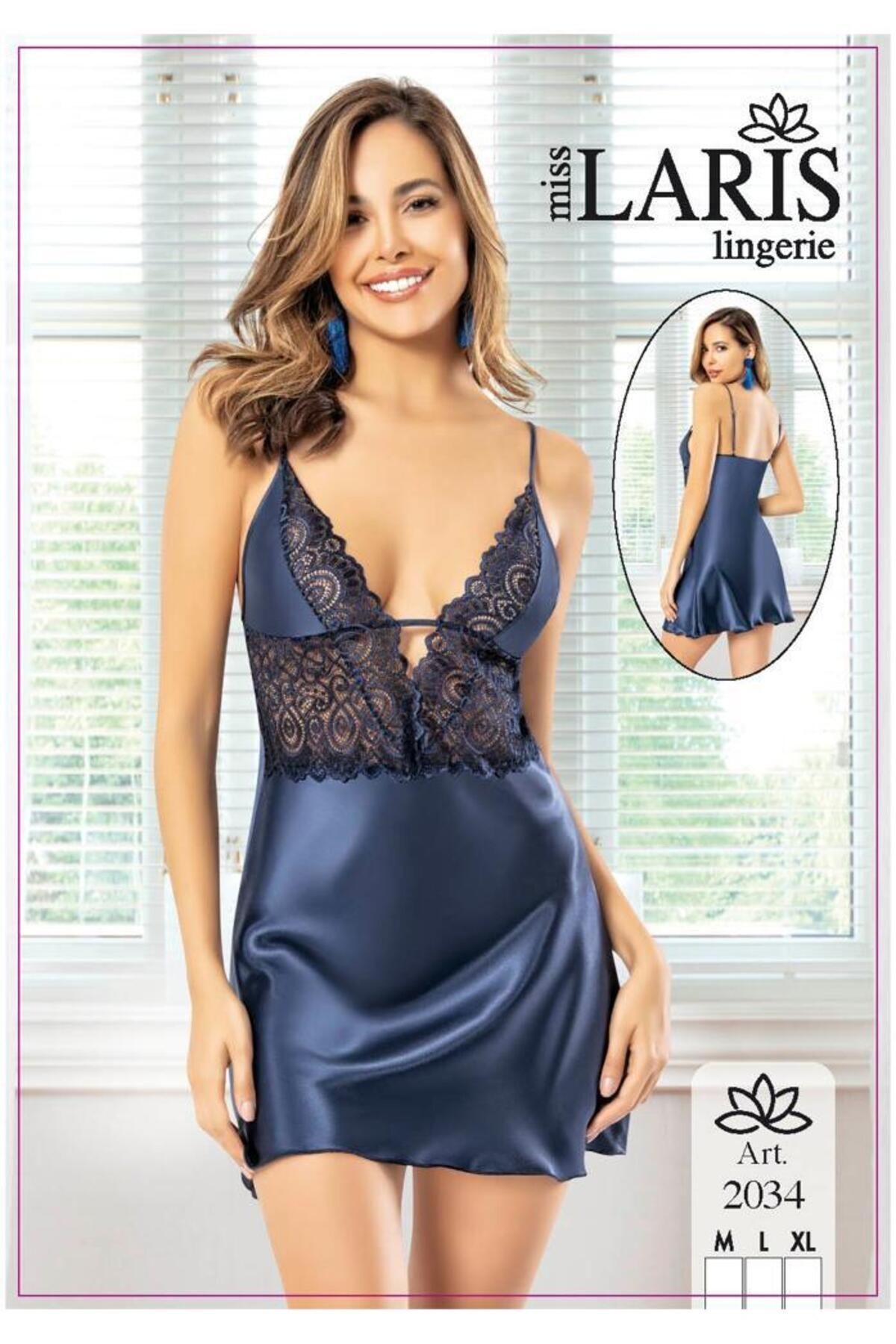 Miss Laris Lingerie DANTEL İŞLEMELİ SATEN GECELİK 2034