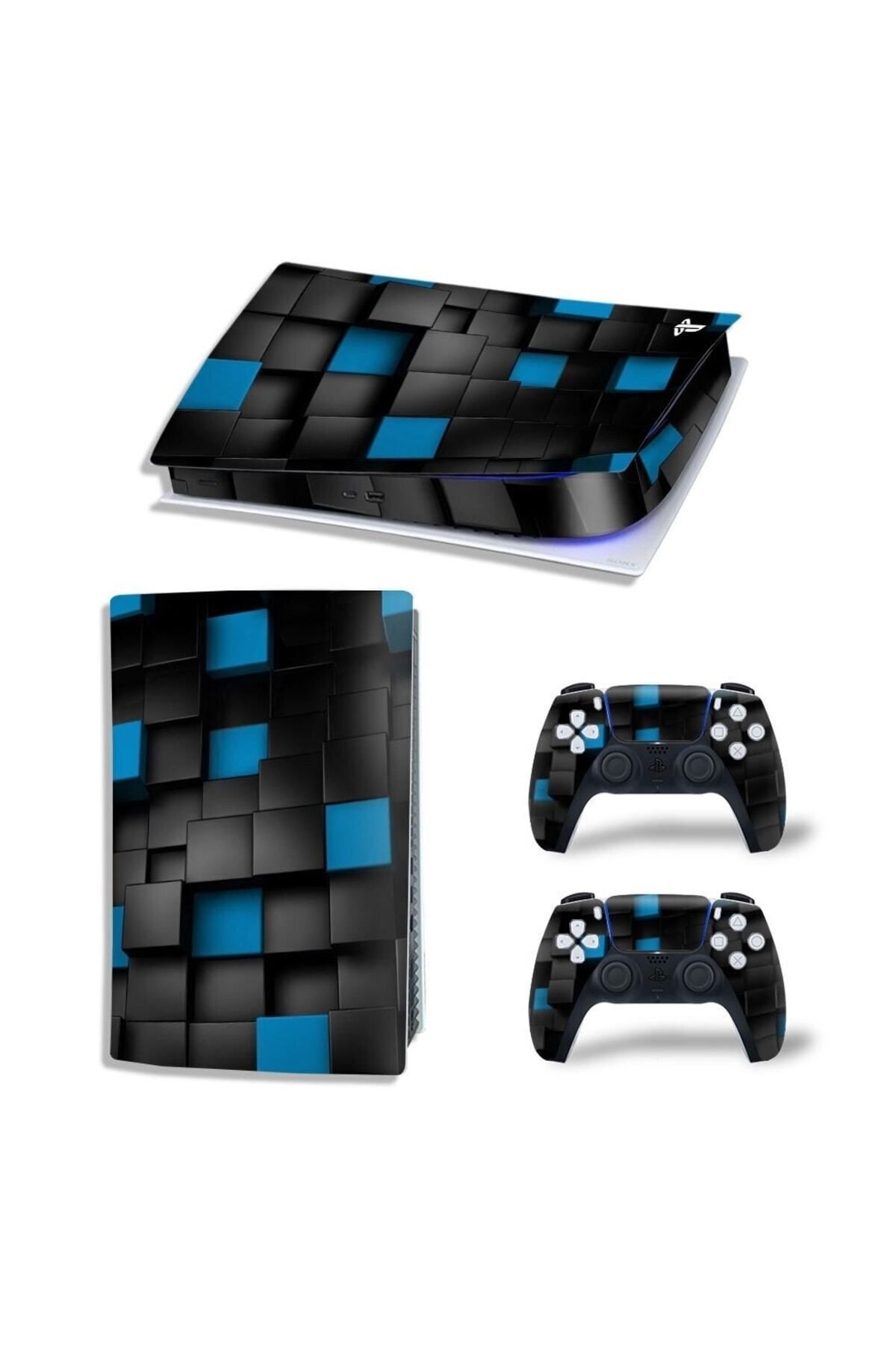 Mavi-siyah Küpler Playstation 5 Standart Disk Edition Sticker Kaplama Seti