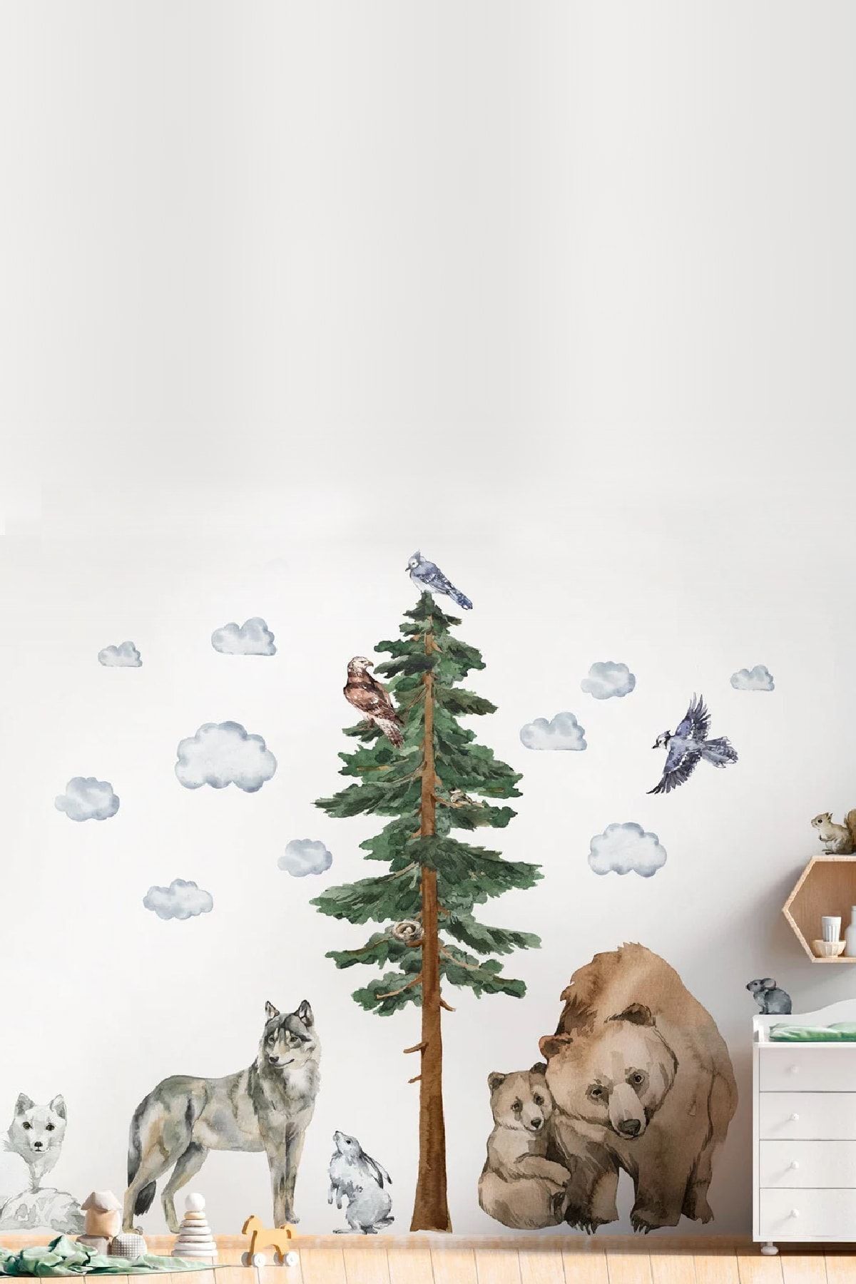 Safari World North American Grizzly Bear Wolf Rabbit Arctic Fox Wall Stickers Set