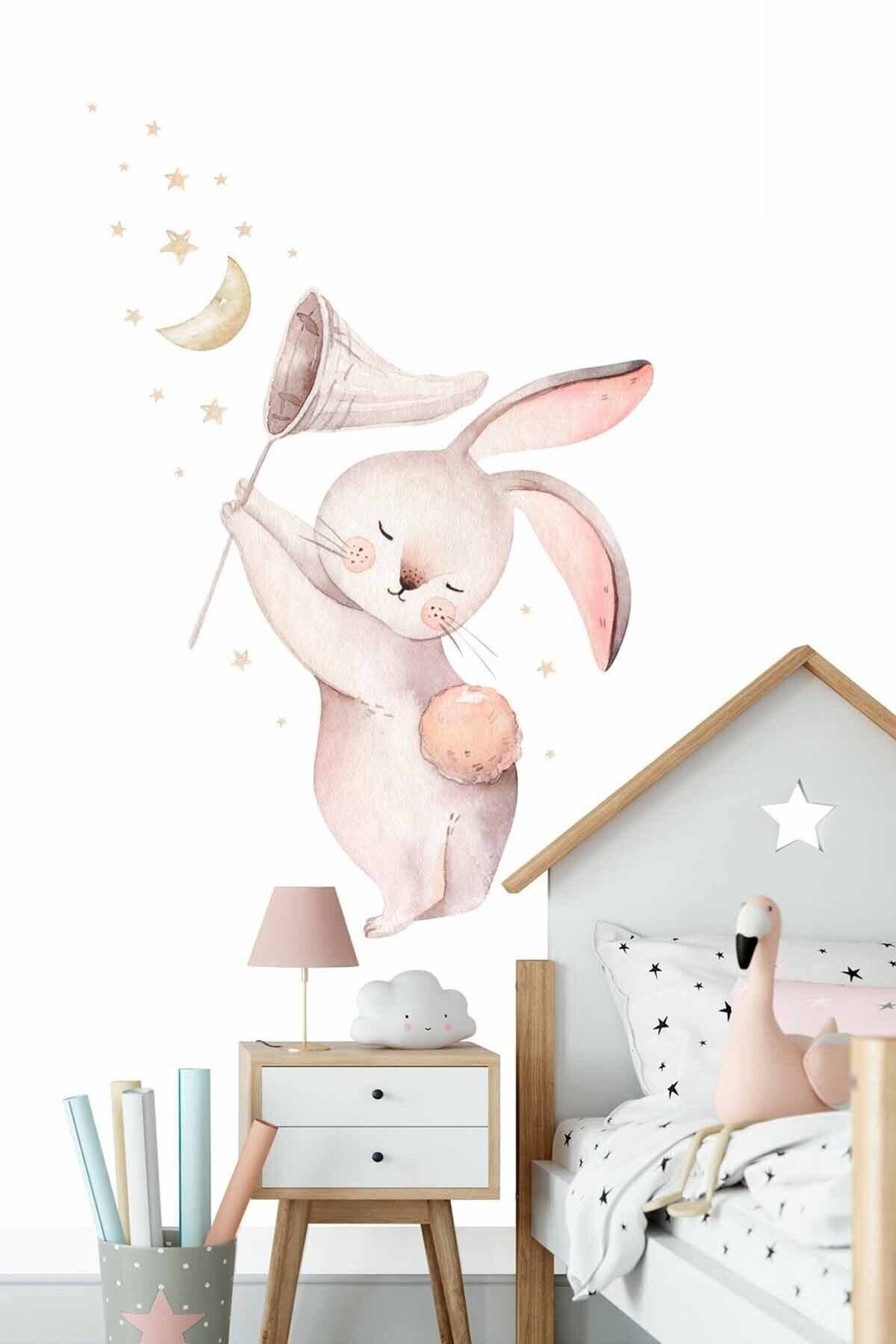Tiny Rabbit Moon And Stars 50 Pcs Pastel Color Wall Stickers Set