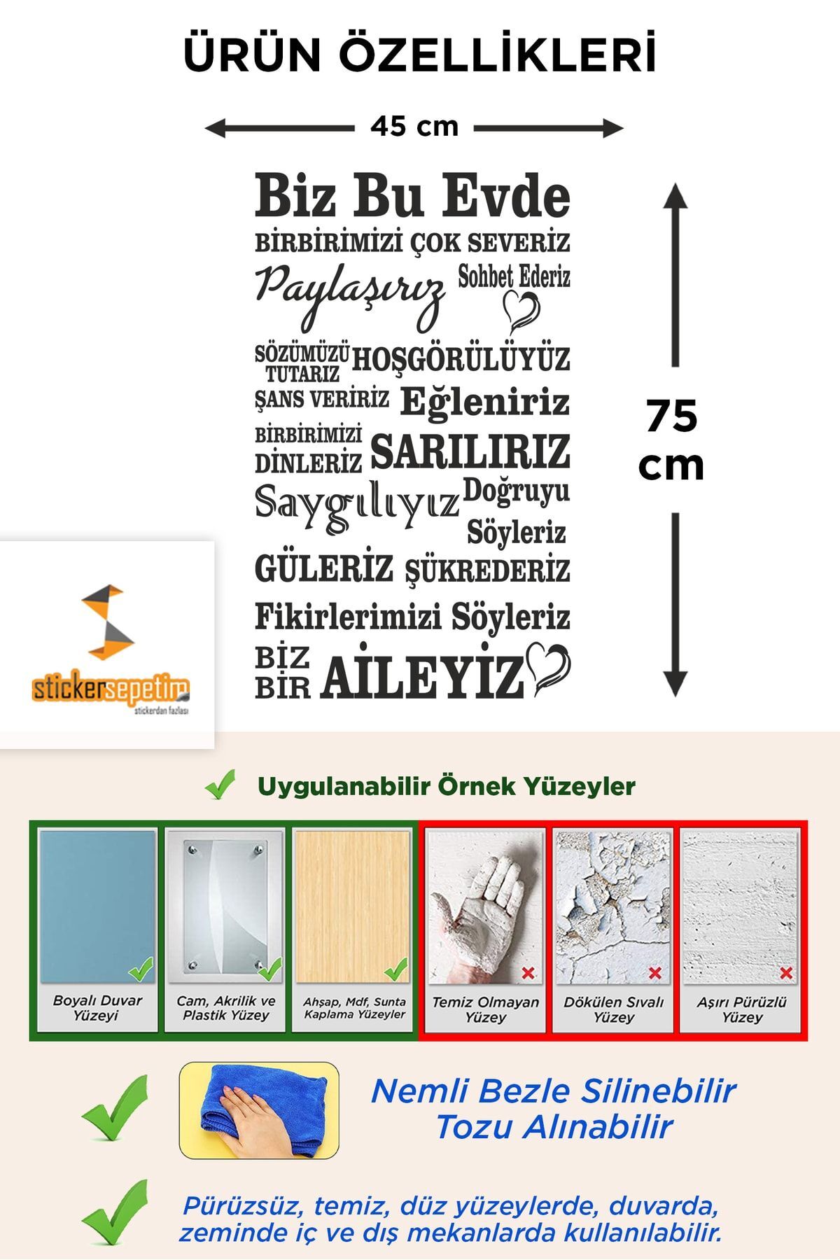 Sticker Sepetim Ev Kuralları Siyah Yazı Dekoratif Çok Amaçlı Duvar Sticker 45 cm. fotoğrafı 2 (önizleme)