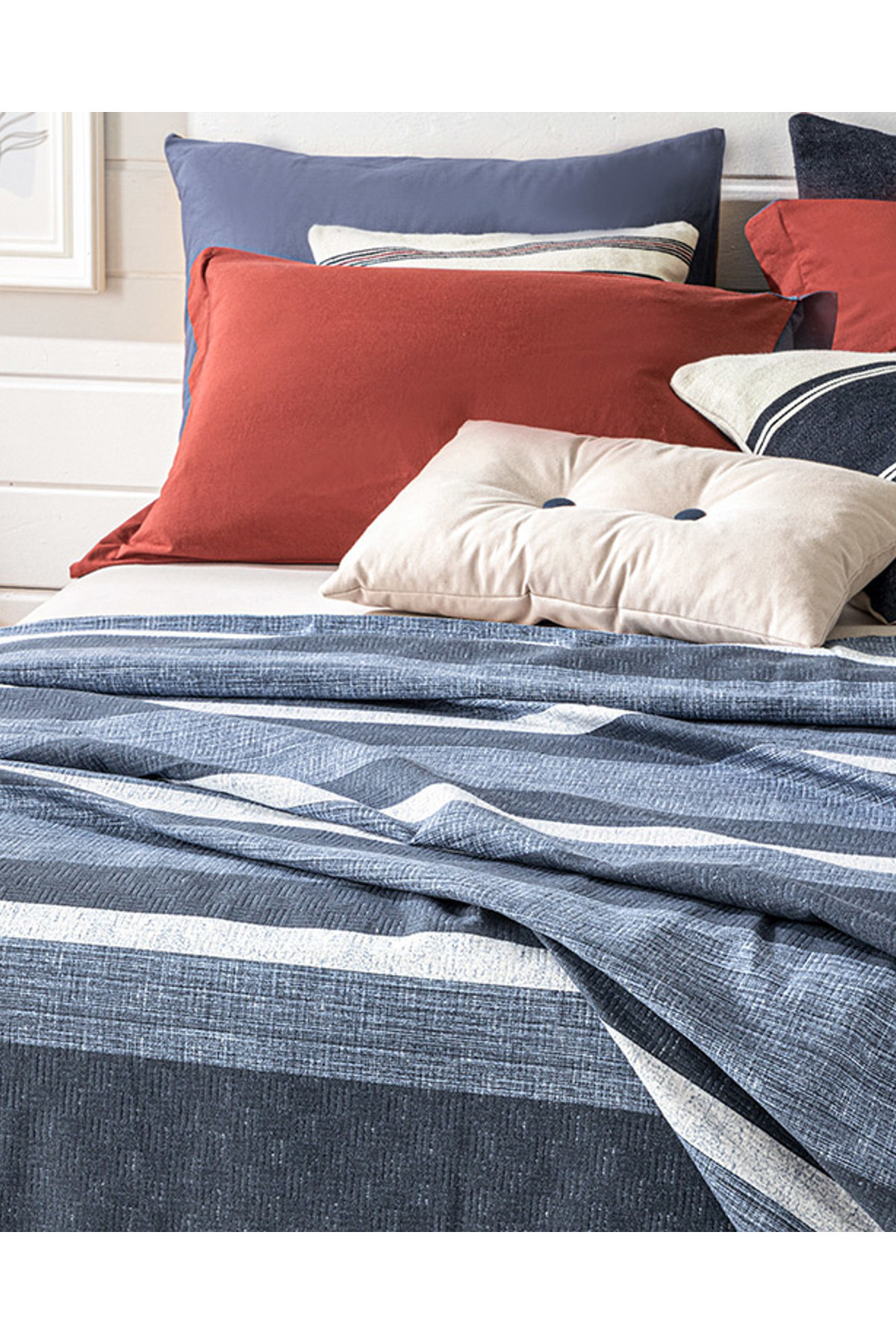 Denim Stripe Baskılı Tek Kişilik Pike Lacivert 2