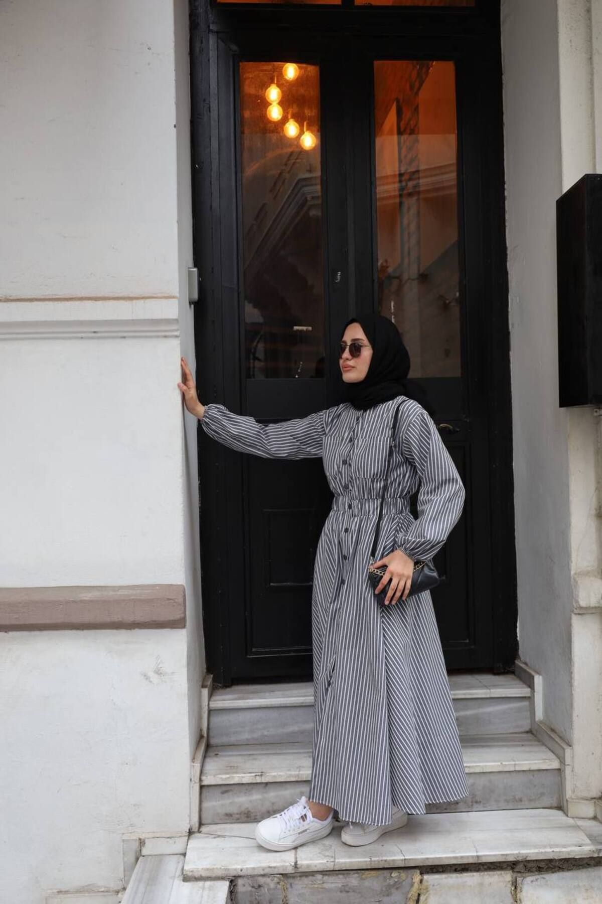 çizgili uzun yazlık elbise