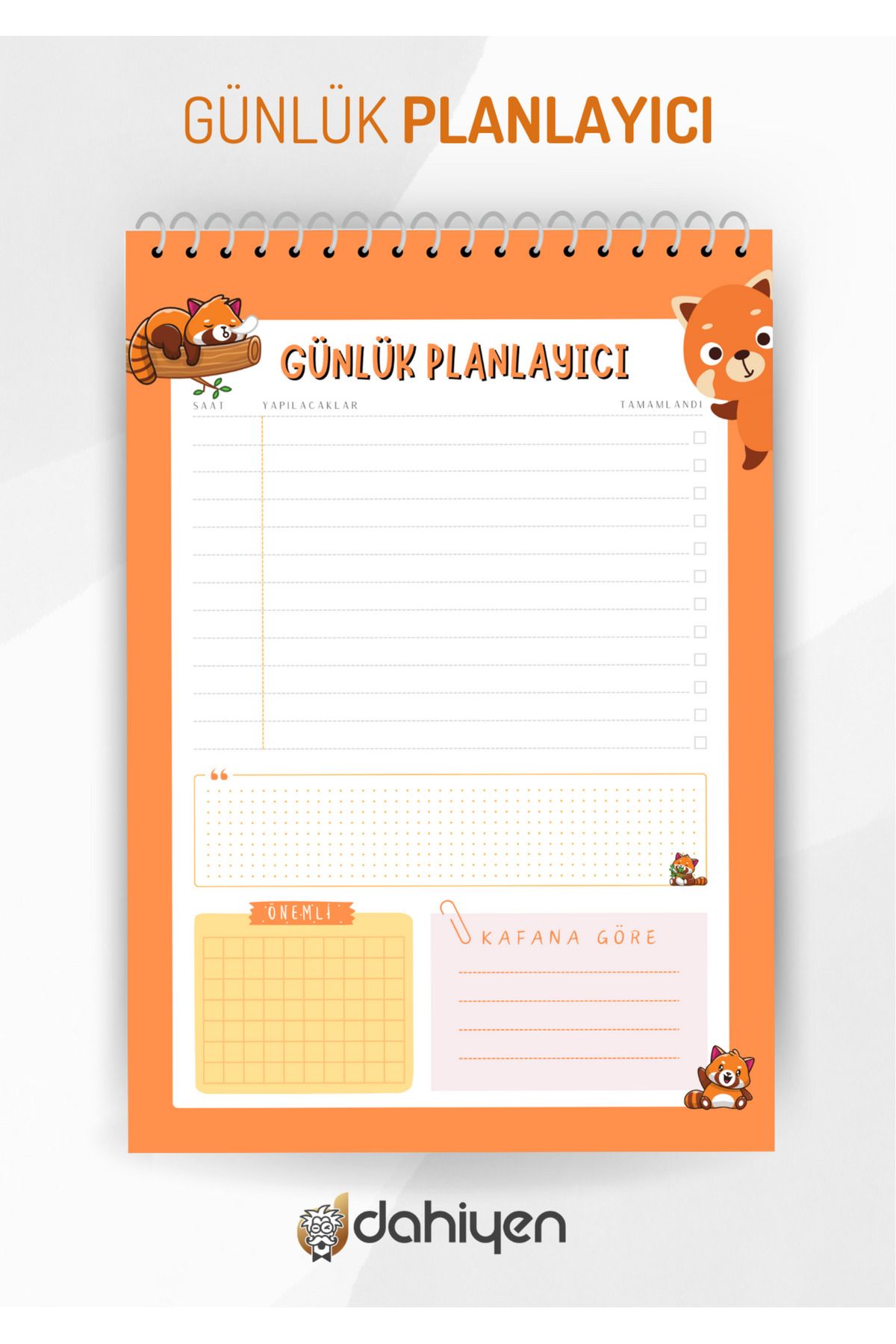 Dahiyen Kızıl Panda Günlük Planlayıcısı | A5 Boyut 789637036056