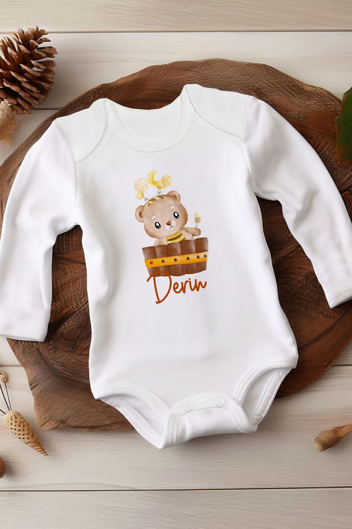 Customized Honey Bee White Long Sleeve Baby Body 100% Organic Cotton