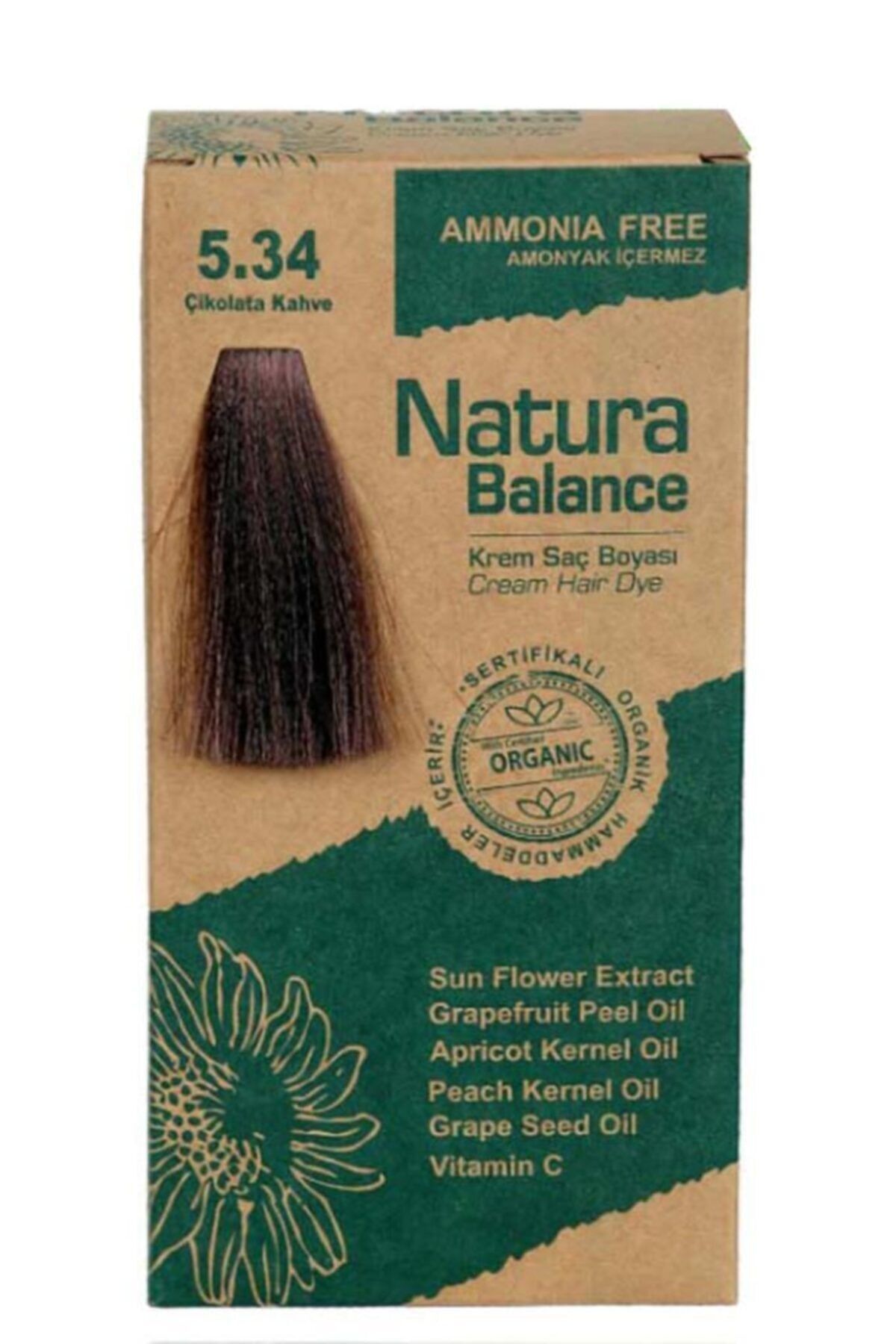 رنگ مو کرم ارگانیک Natura Balance 5.34 قهوه ای شکلاتی 60 میلی لیتر 8699367128100 NATURABALANCE
