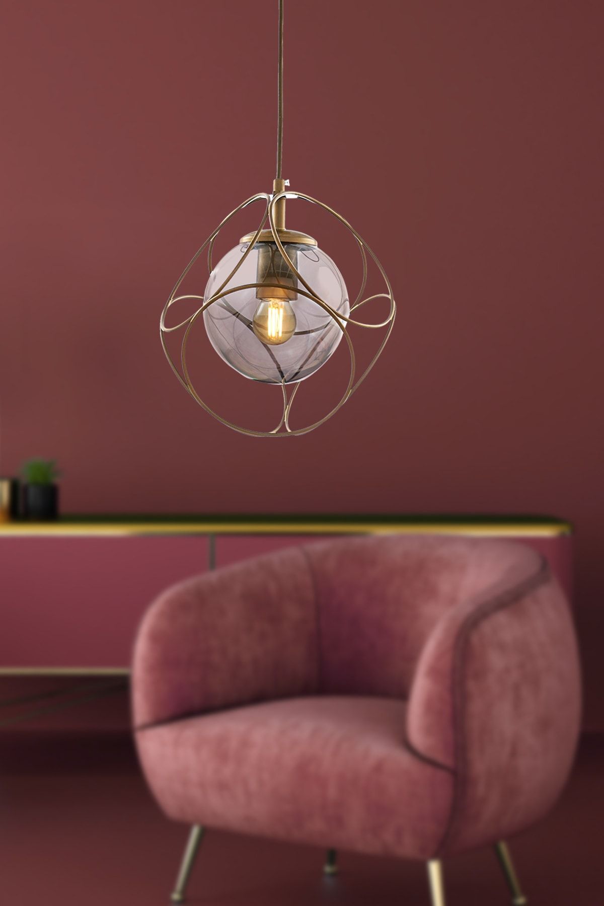 Suna Single Antique-Smoked Glass Chandelier