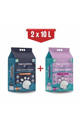 BENPETTO 2x10 Ab250 Aktif Karbon & Bebek Pudrası Kokulu Topaklanan Kedi Kumu ...