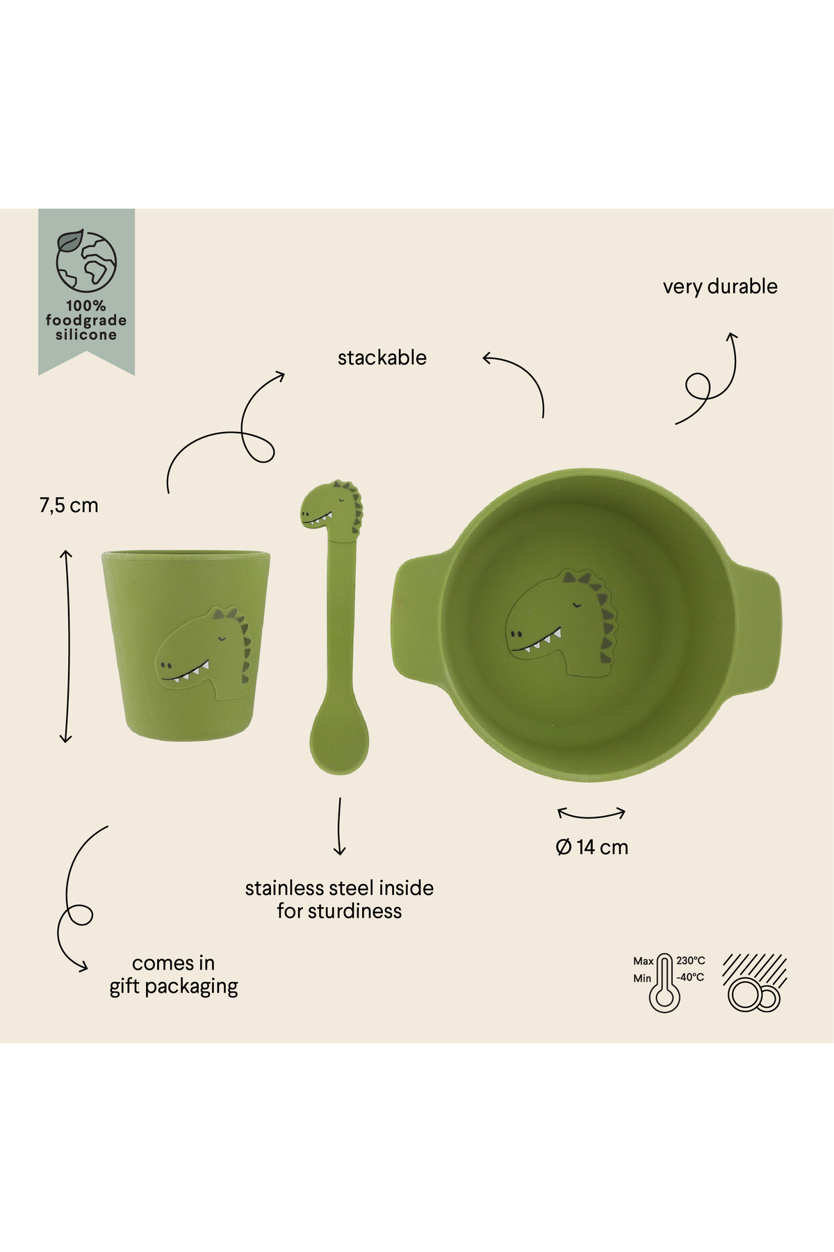 Trixie SILICONE FIRST MEAL SET MR.DINO - SİLİKON İLK YEMEK SETİ fotoğrafı 2 (önizleme)