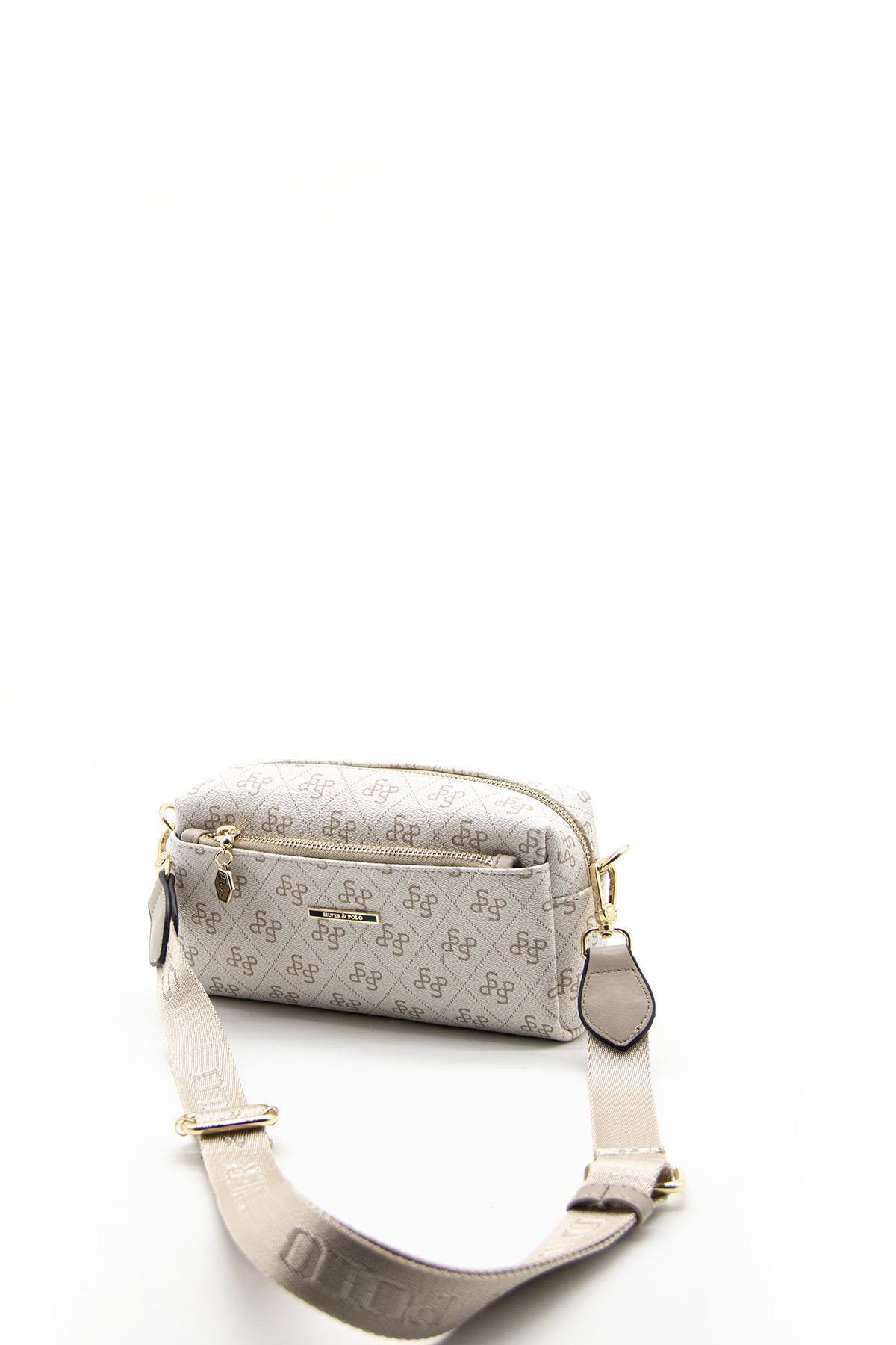 Silver Polo Bej - Kum Monogram Kadın Çapraz Çanta SP1142 görsel 6