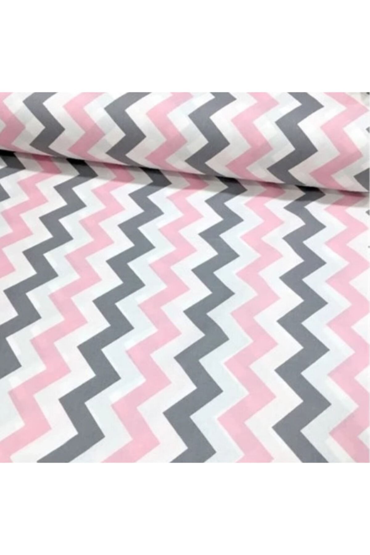 One Meter Cotton Fabric Pink Gray Zigzag Pattern 240 cm Width (100X240 cm)