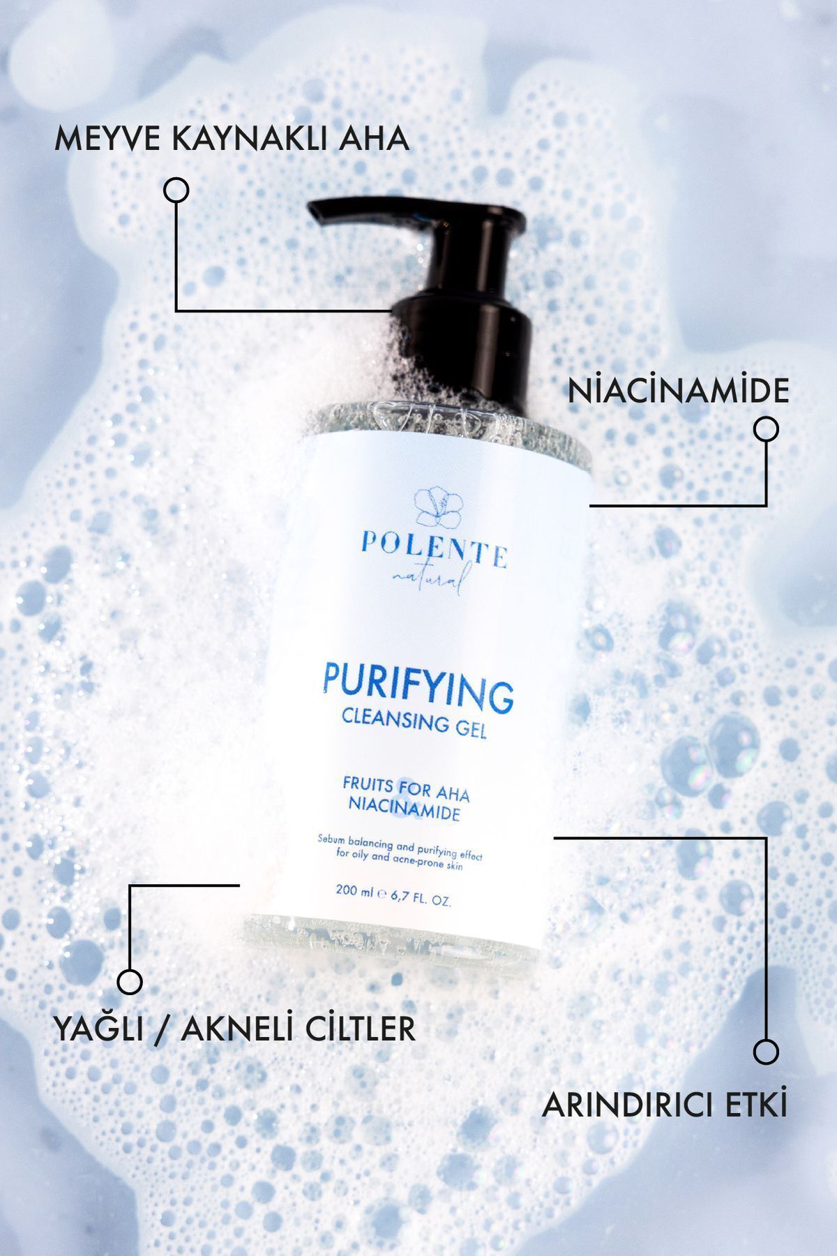 Polente Natural-Purifying Purifying Cleansing Gel - Oily and Acne Prone Skin (200 ml) 2