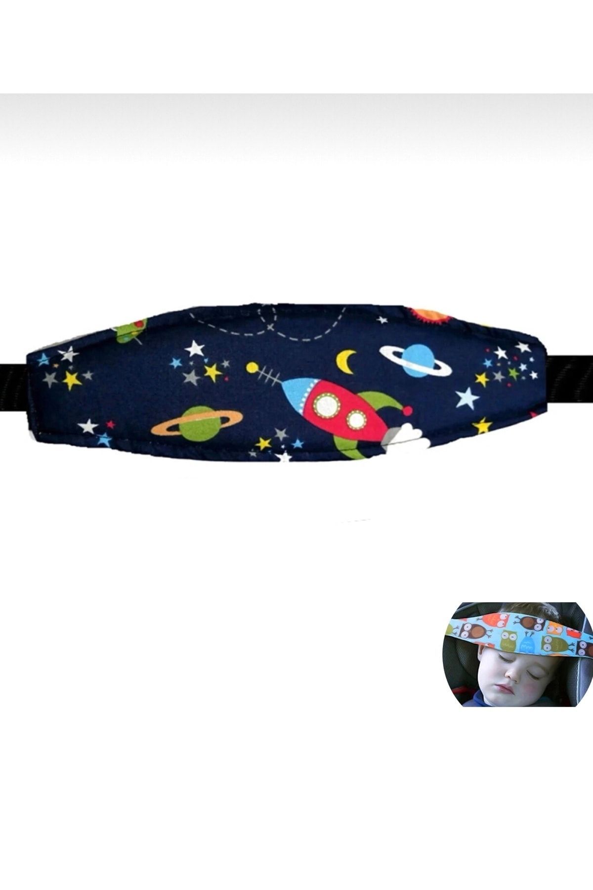 Bebek Özel Puset Ve Oto Koltuğu Için Baş Desteği % 100 Pamuklu Lacivert Uzay Desen fotoğrafı 2 (önizleme)