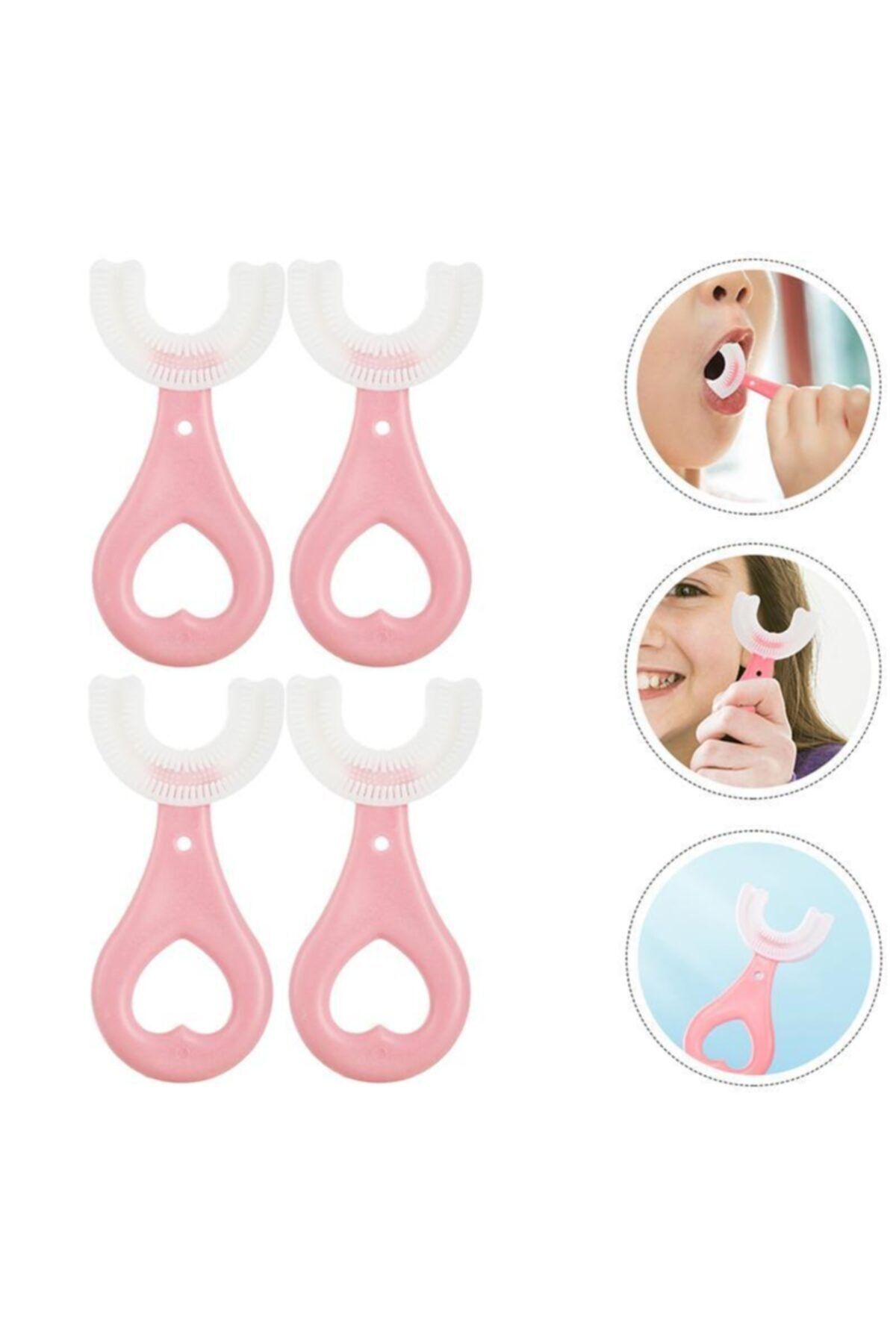 Mas Lord U Şekli Bebek Diş Fırçası Pembe Renk 4 Adet 2-6 Yaş