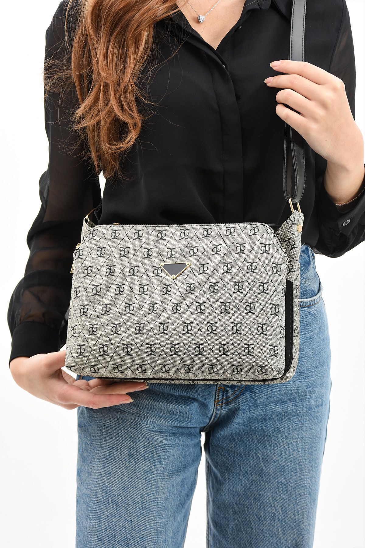 mugalas Mink Black Garnished Model - Geantă De Umăr Cu Trei Compartimente Femeie - Mărime unică