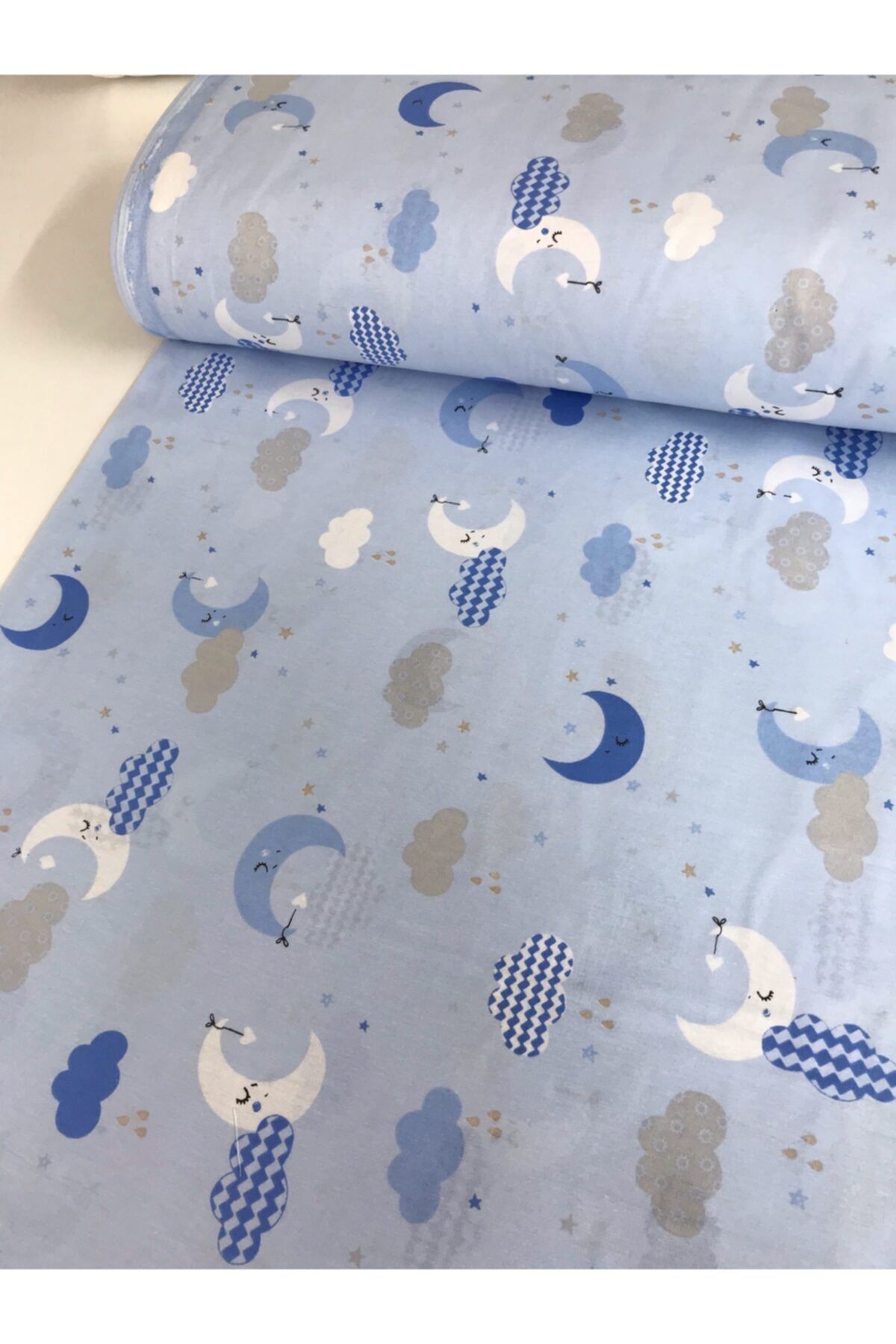 Cotton Children's Elastic Bed Sheet 90x190 New Blue Moon Cloud