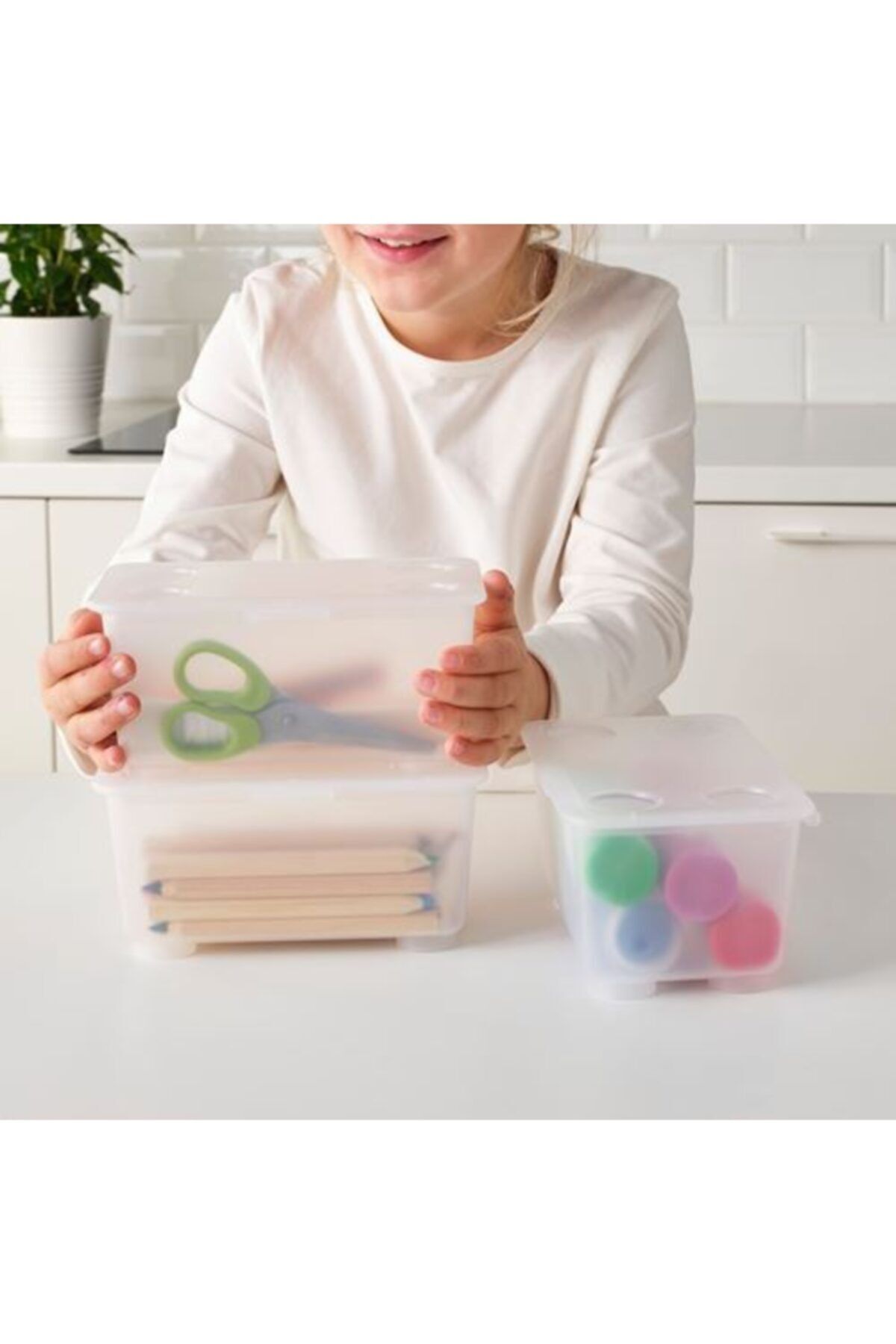 IKEA 3 Parça ,kapaklı Saklama Kutuları Beyaz Renk Şeffaf-düzenleme Kutusu 3lü