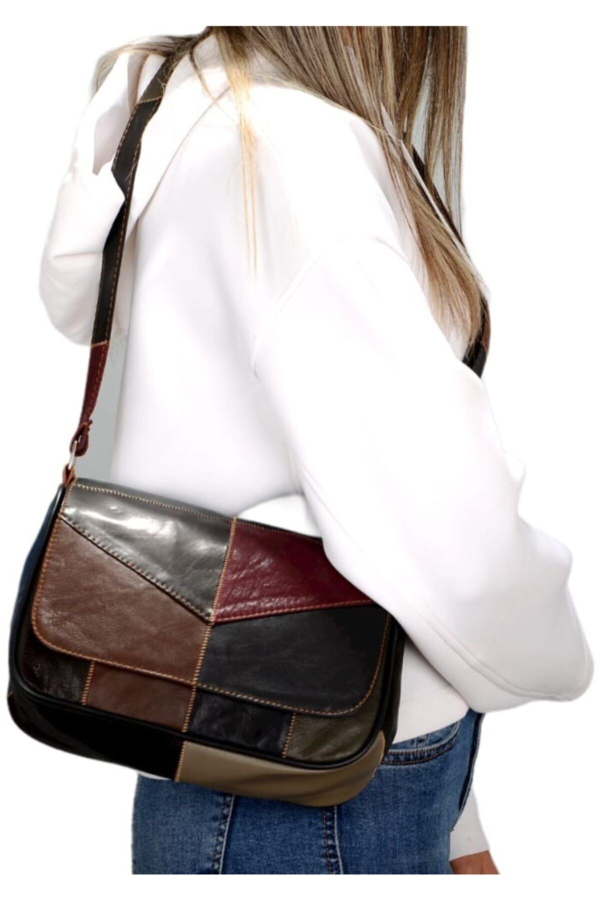 BİRÇANTA-Leather Multicolored Bag with Strap and Cover 3