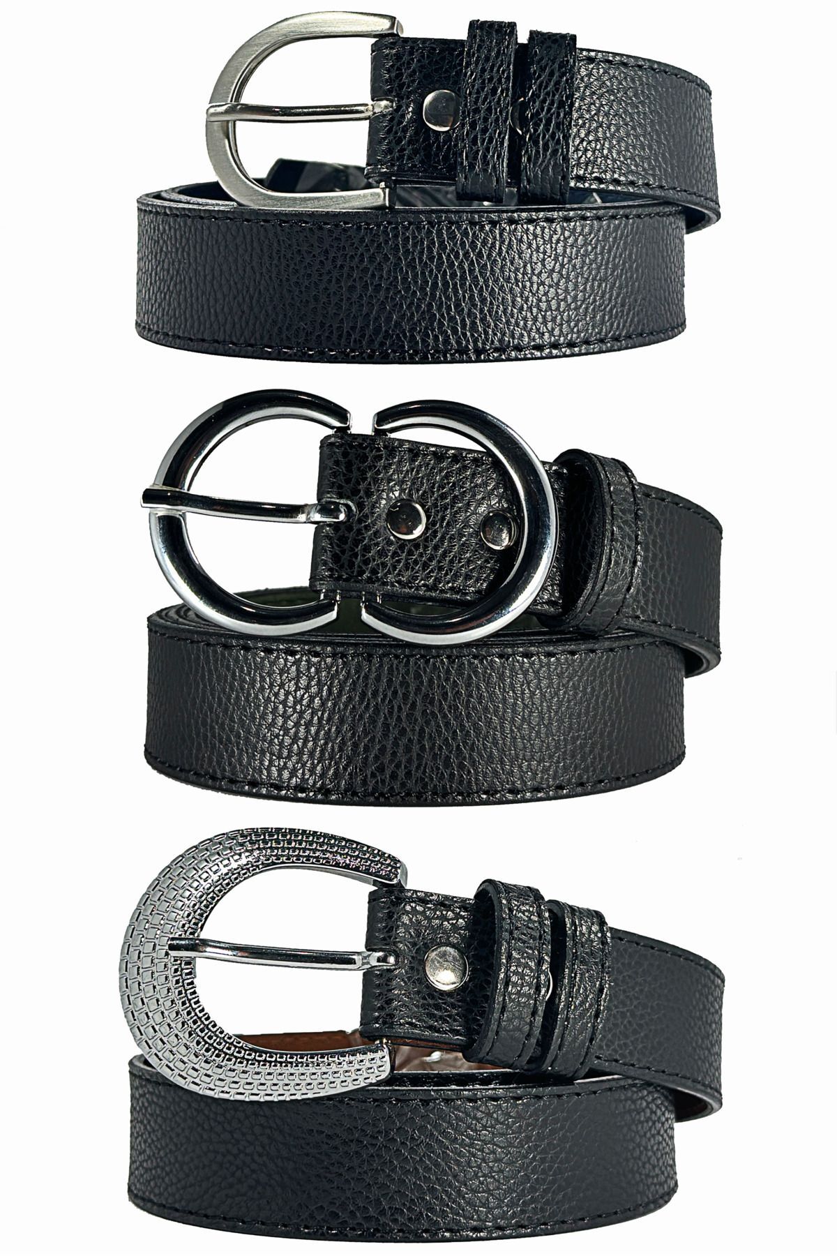 3-Piece Women's Belt Combination Black Belt Pants Belt, Sweater and Jacket Belt Vegan Leather Women's Belt