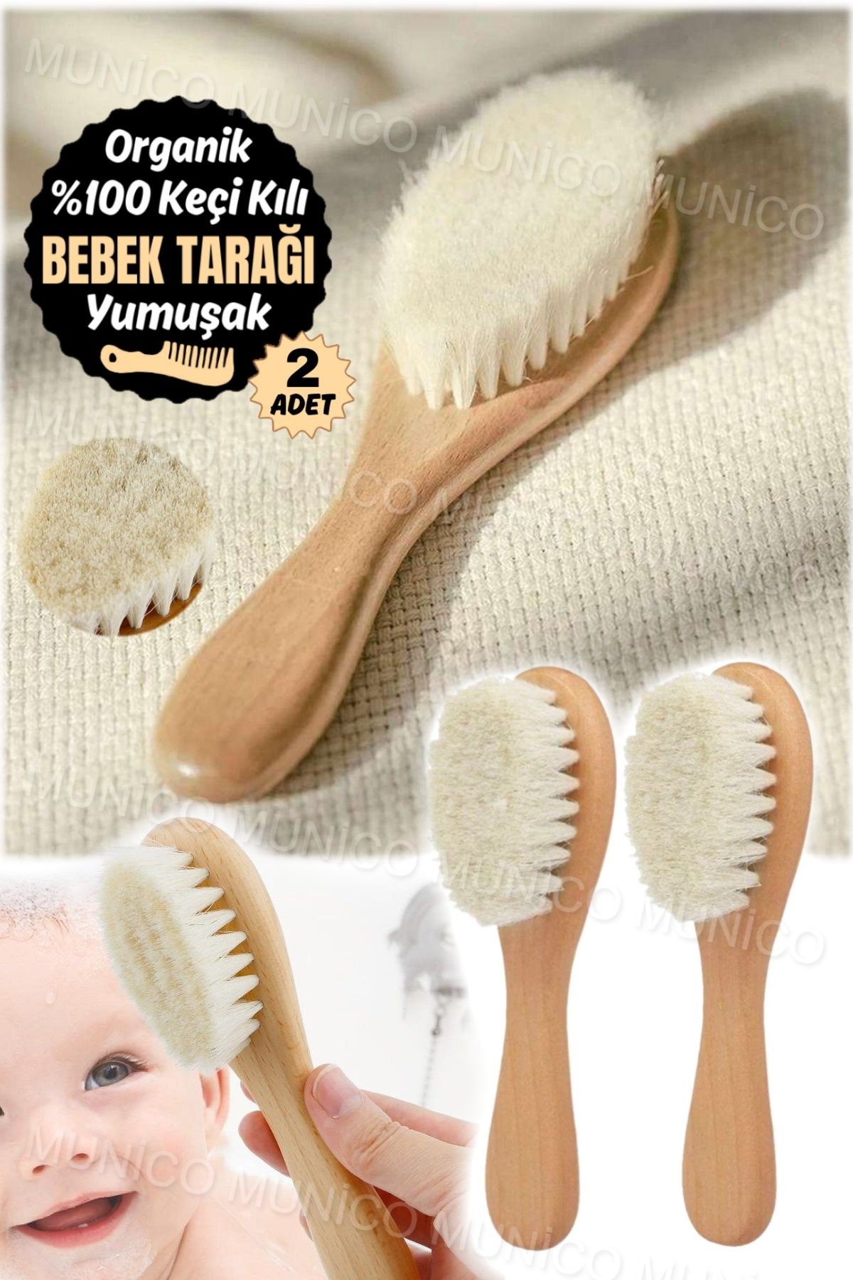 2 Adet Ahşap Bebek Saç Fırçası Çocuk Küçük Tarak Doğal Yumuşak Kıllar Yenidoğan Saç Fırçası Kafa