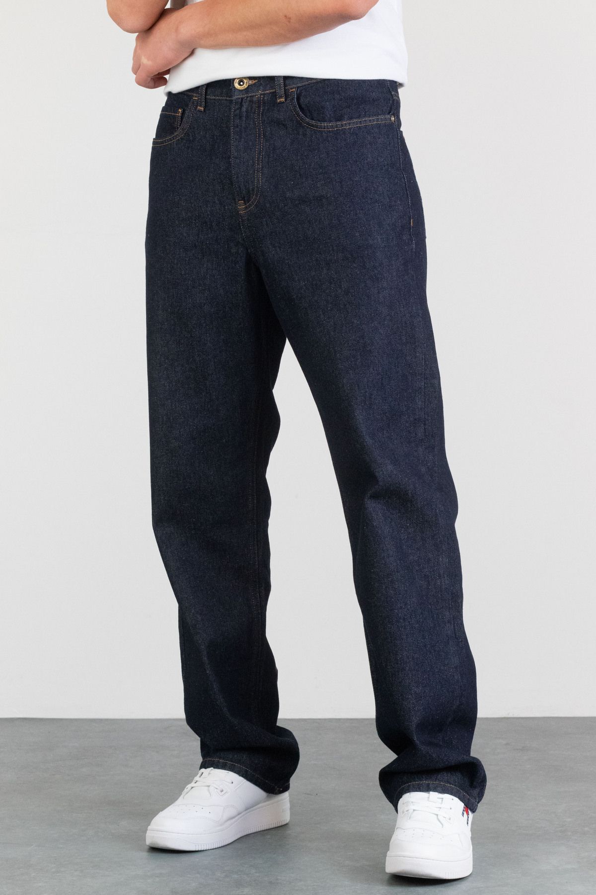 HLT JEANS-Men's Blue Straight Baggy Fit Loose Cut Denim Jeans - 100% Cotton Raw Jeans Pants Dallas 5