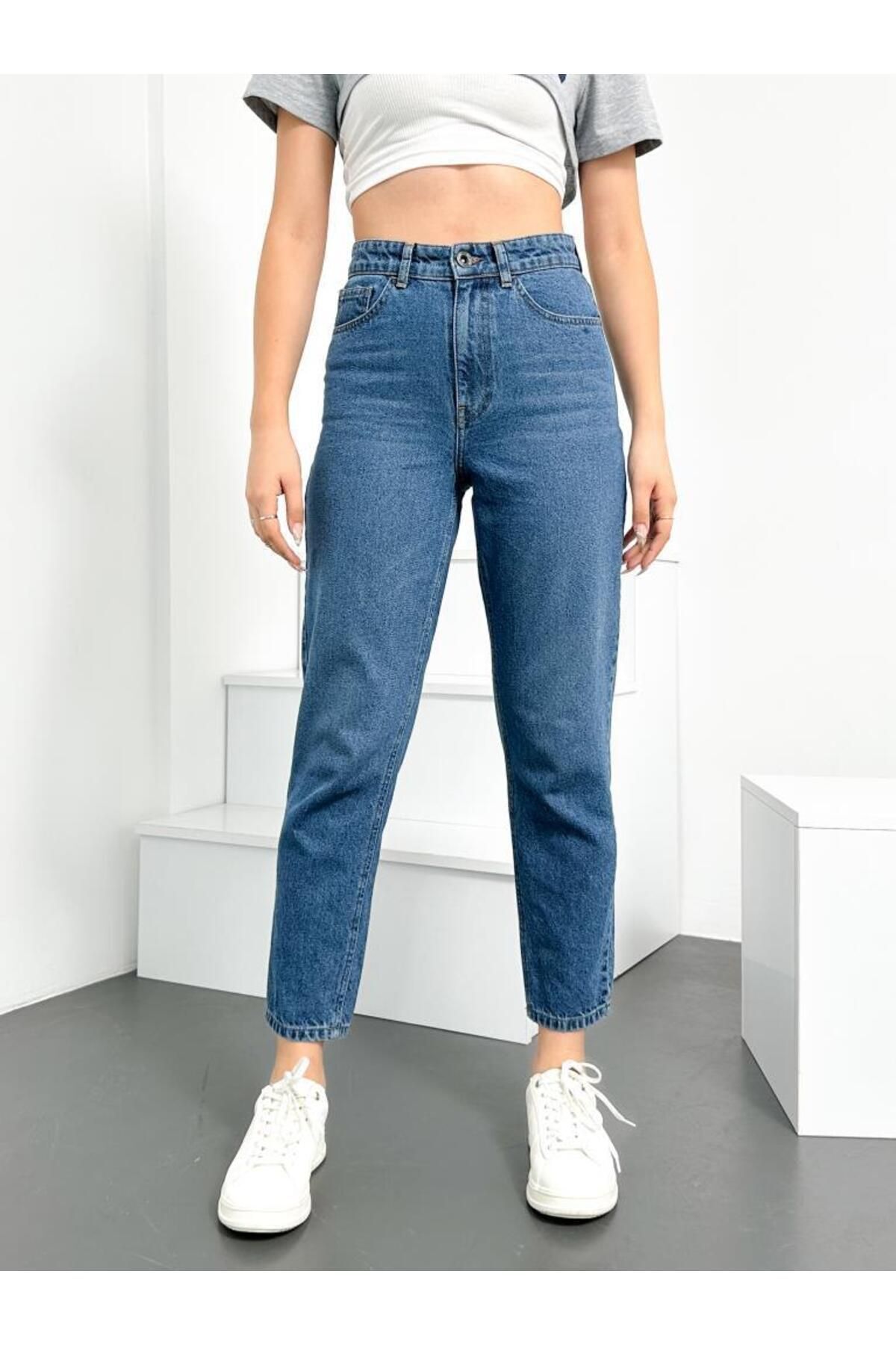 HLT JEANS Голубые женские джинсовые брюки из лайкры Mom Jean с высокой талией, гибкие джинсовые брюки, модель Anna ANNA