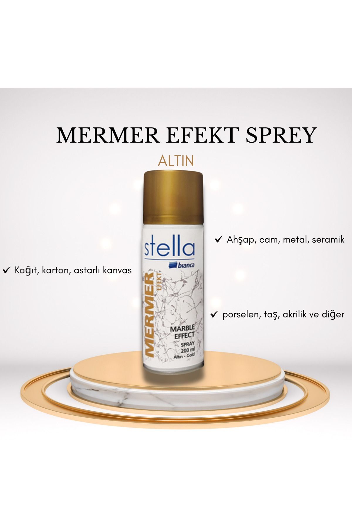 Bianca Stella Mermer Efekti Spreyi 200ml /Kağıt, karton, astarlı kanvas, ahşap, cam, metal, seramik vb.