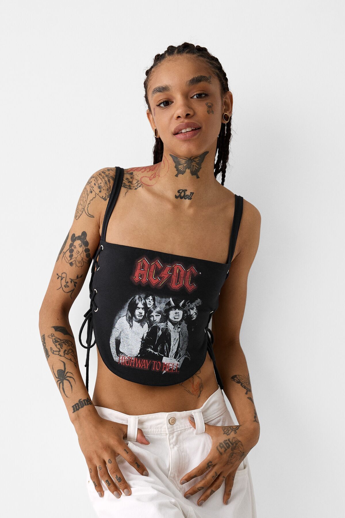 Bershka Yan buzgulu AC DC top Fiyat Yorumlar Trendyol